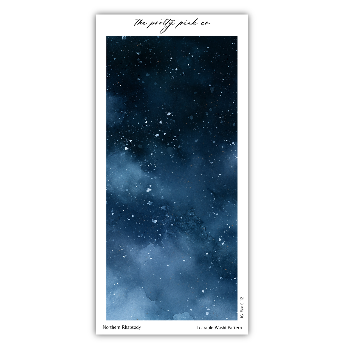 a night sky filled with stars and clouds, with a teardrop-shaped pattern on the right side.