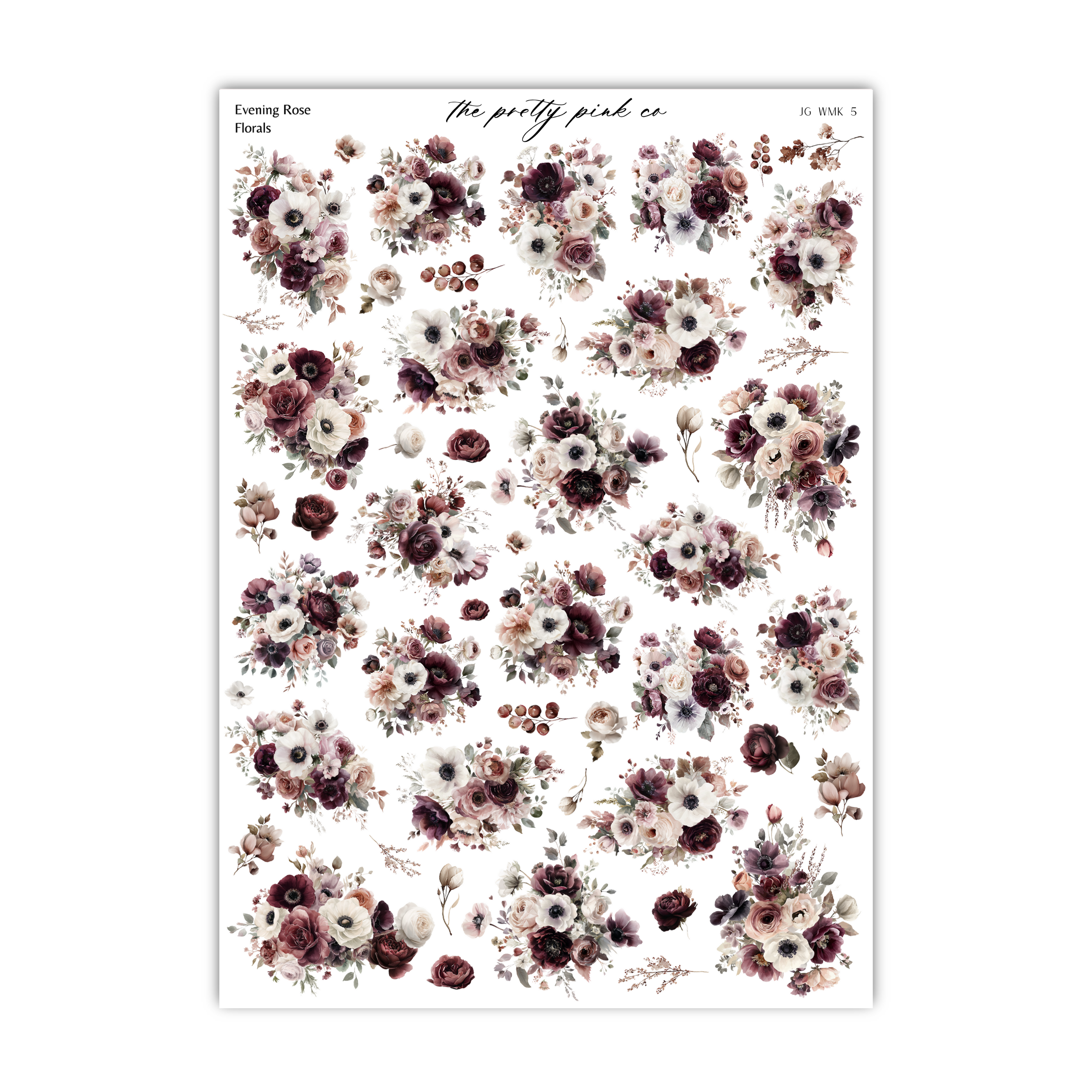 a collection of floral images, including roses and other flowers, arranged in a grid-like pattern. The images are predominantly in shades of pink, white, and burgundy, creating a visually appealing and harmonious composition.