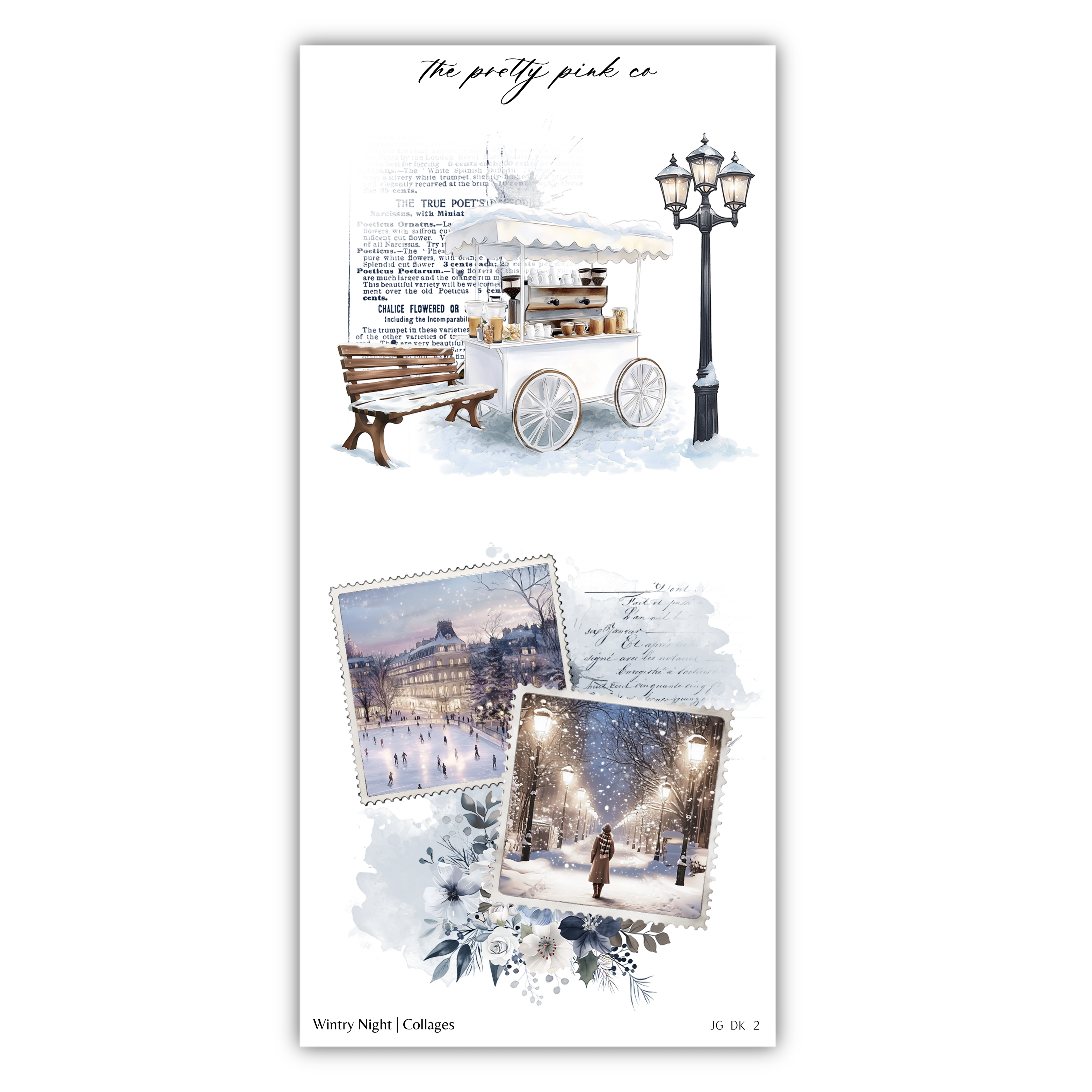 a picture of a postcard with a picture of a bench and a lamp post