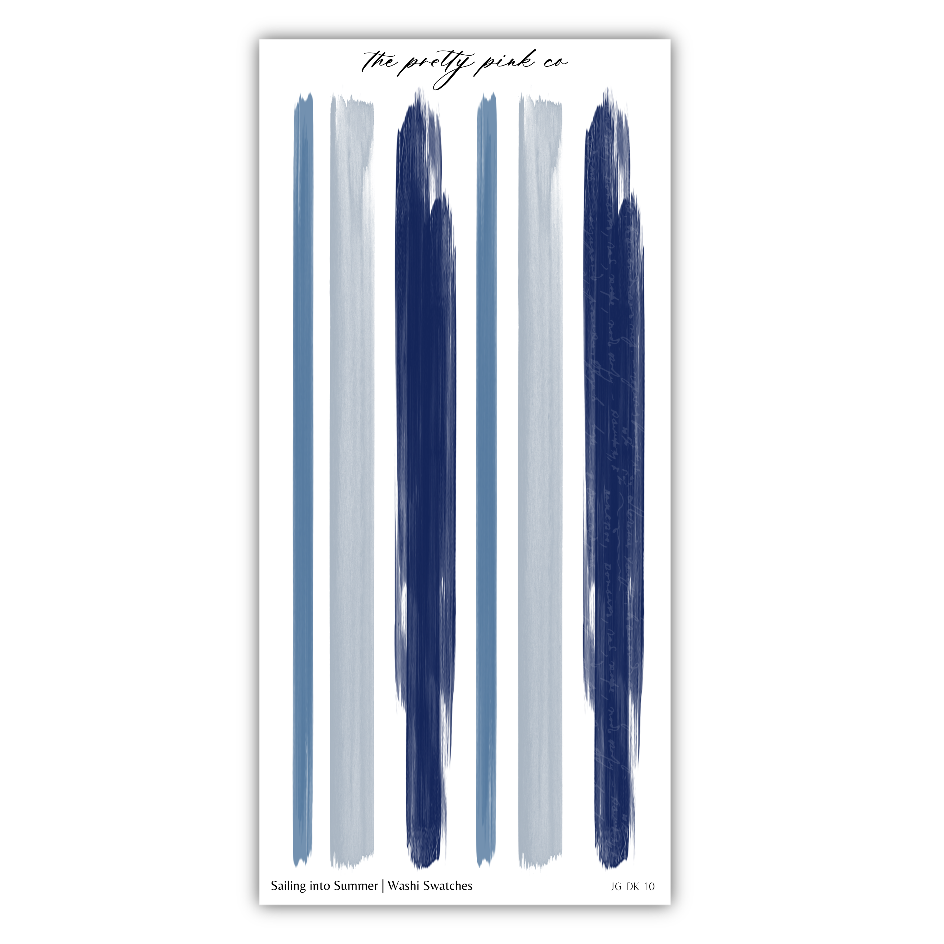 The image is a collection of abstract brushstrokes in various shades of blue and gray, arranged in a vertical line.