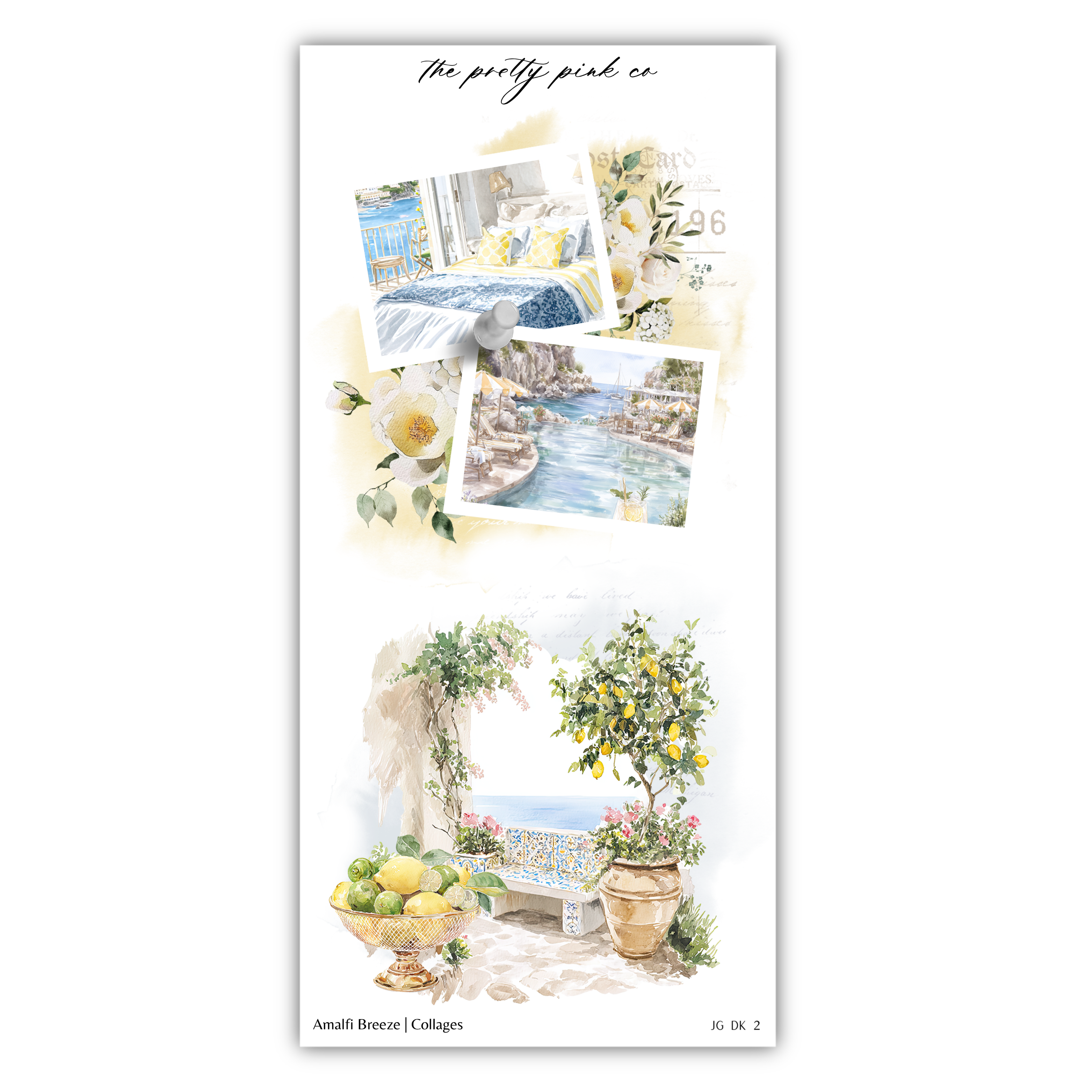 The image is a collage of three pictures depicting various scenes, including a bedroom, a garden, and a fruit bowl.