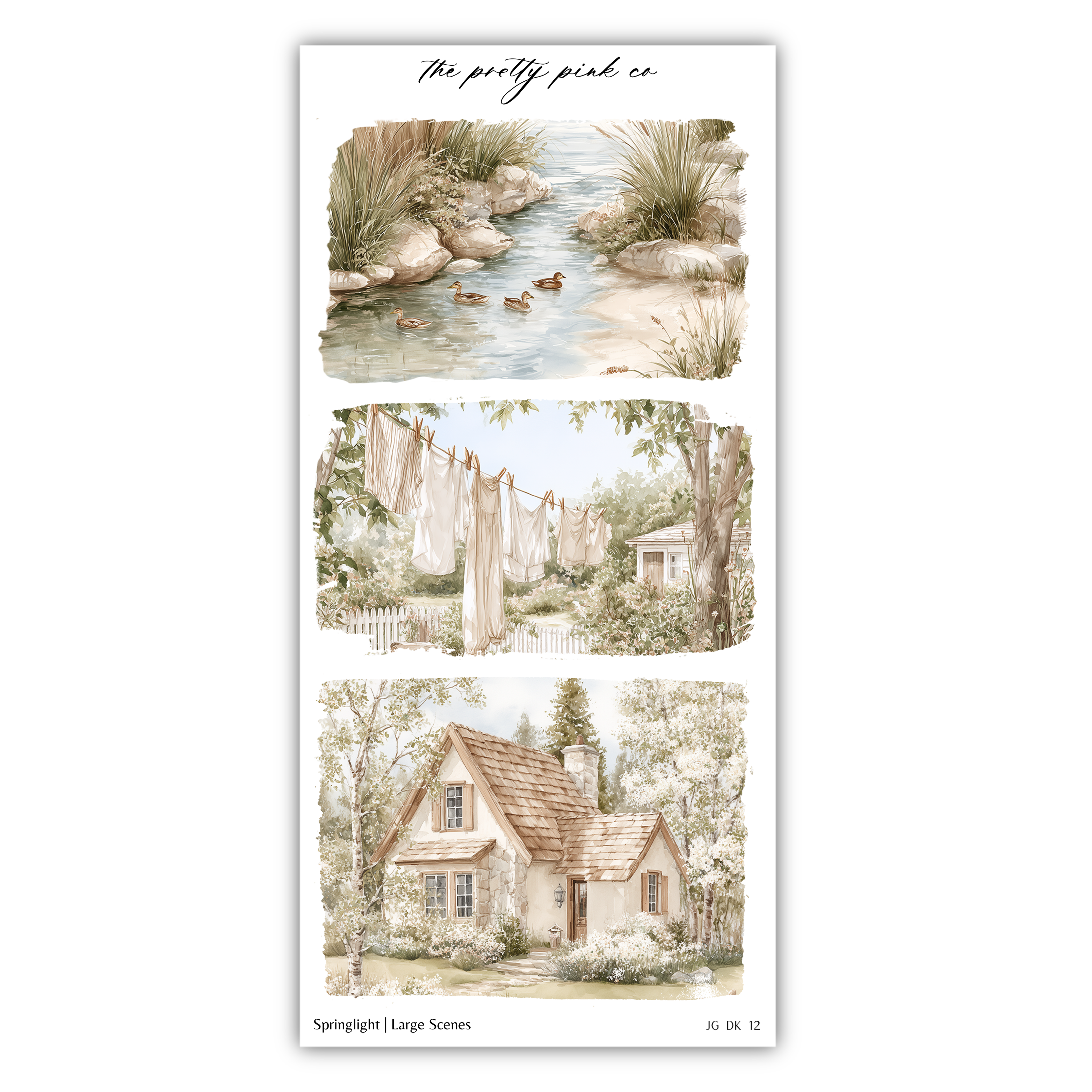 The image is a collage of three pictures depicting various scenes, including a river, laundry hanging on a line, and a small house surrounded by trees.