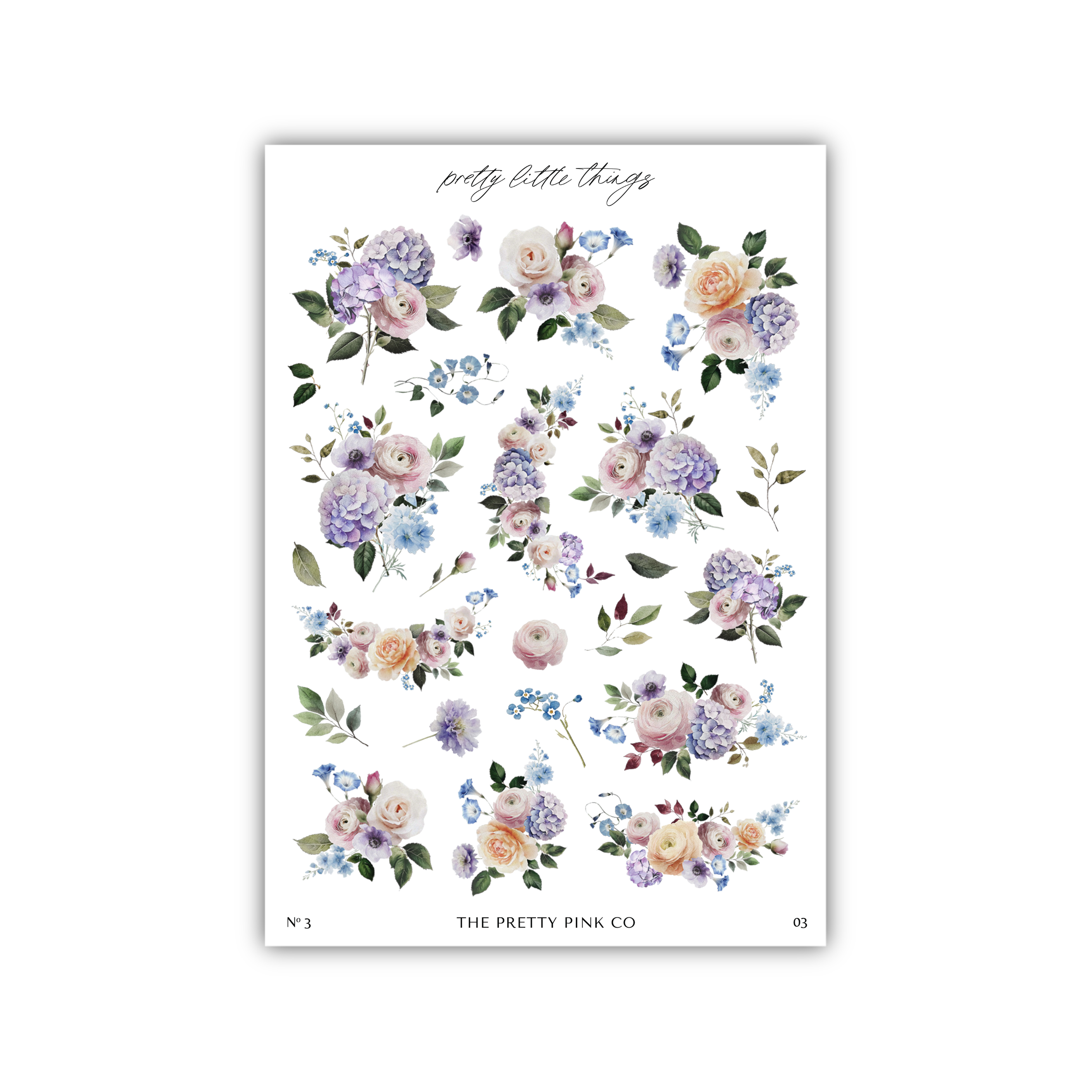 a sheet of stickers with flowers on it