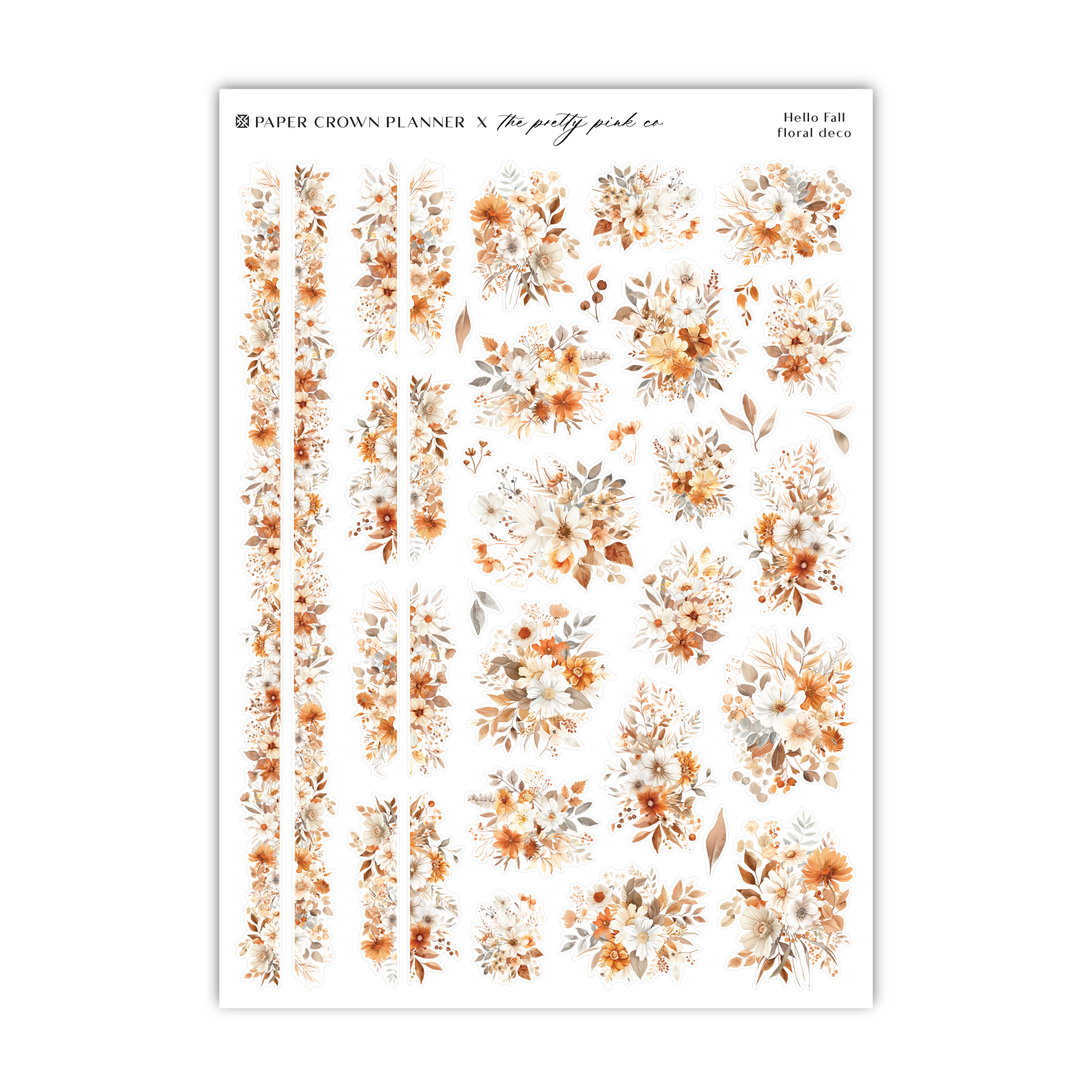 a sheet of watercolor flowers on a white background