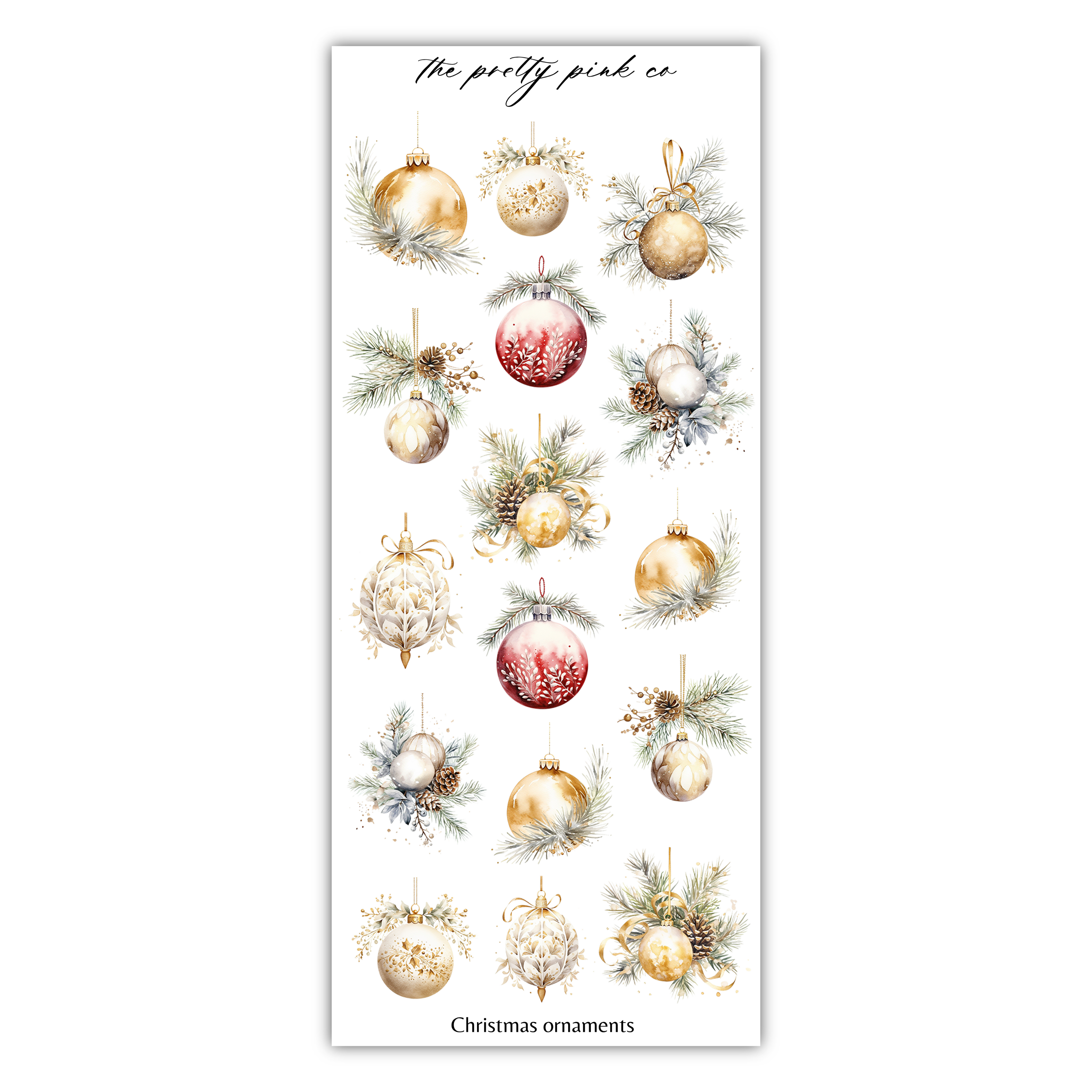 a sheet of christmas ornaments on a white background