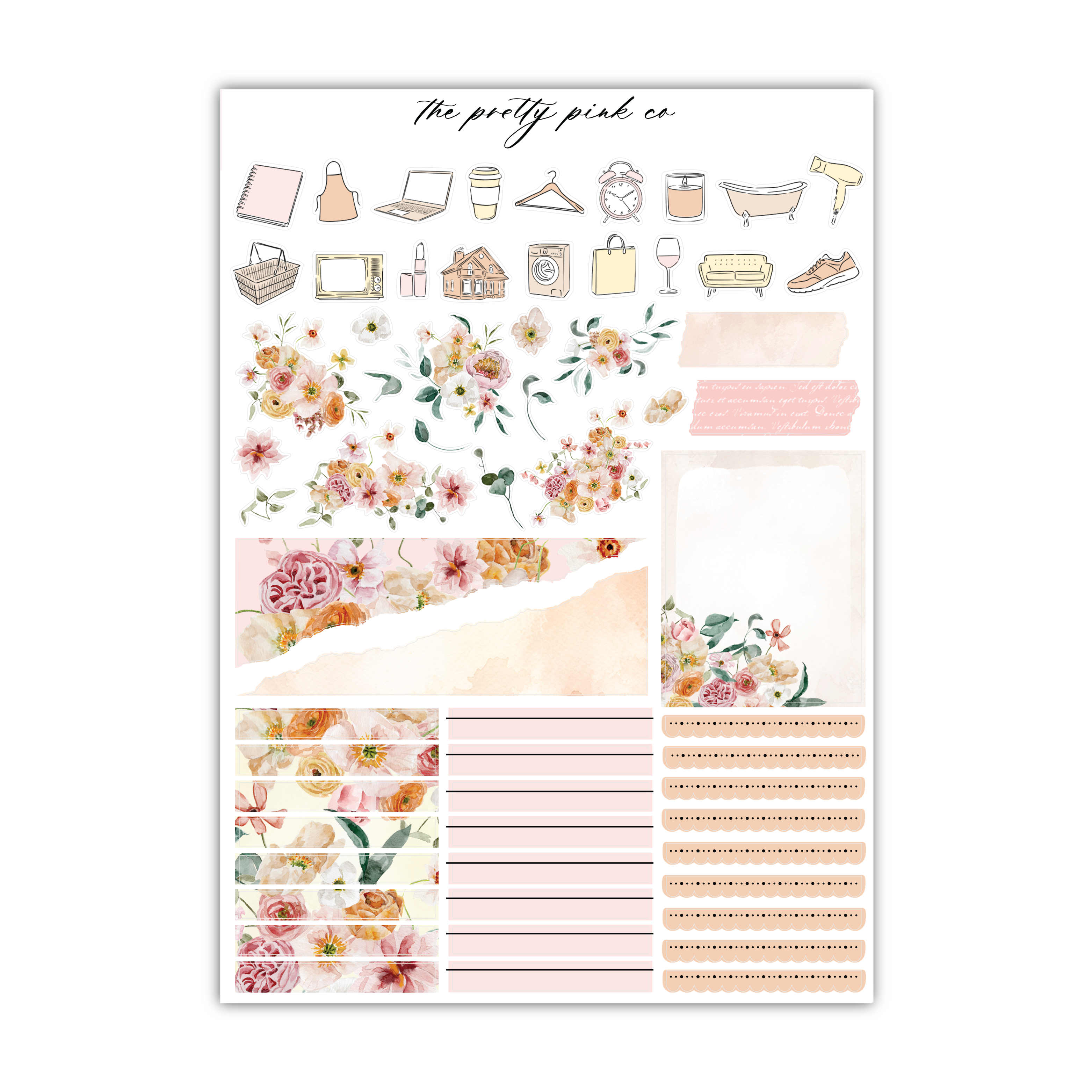 a sticker sheet with flowers and other things on it