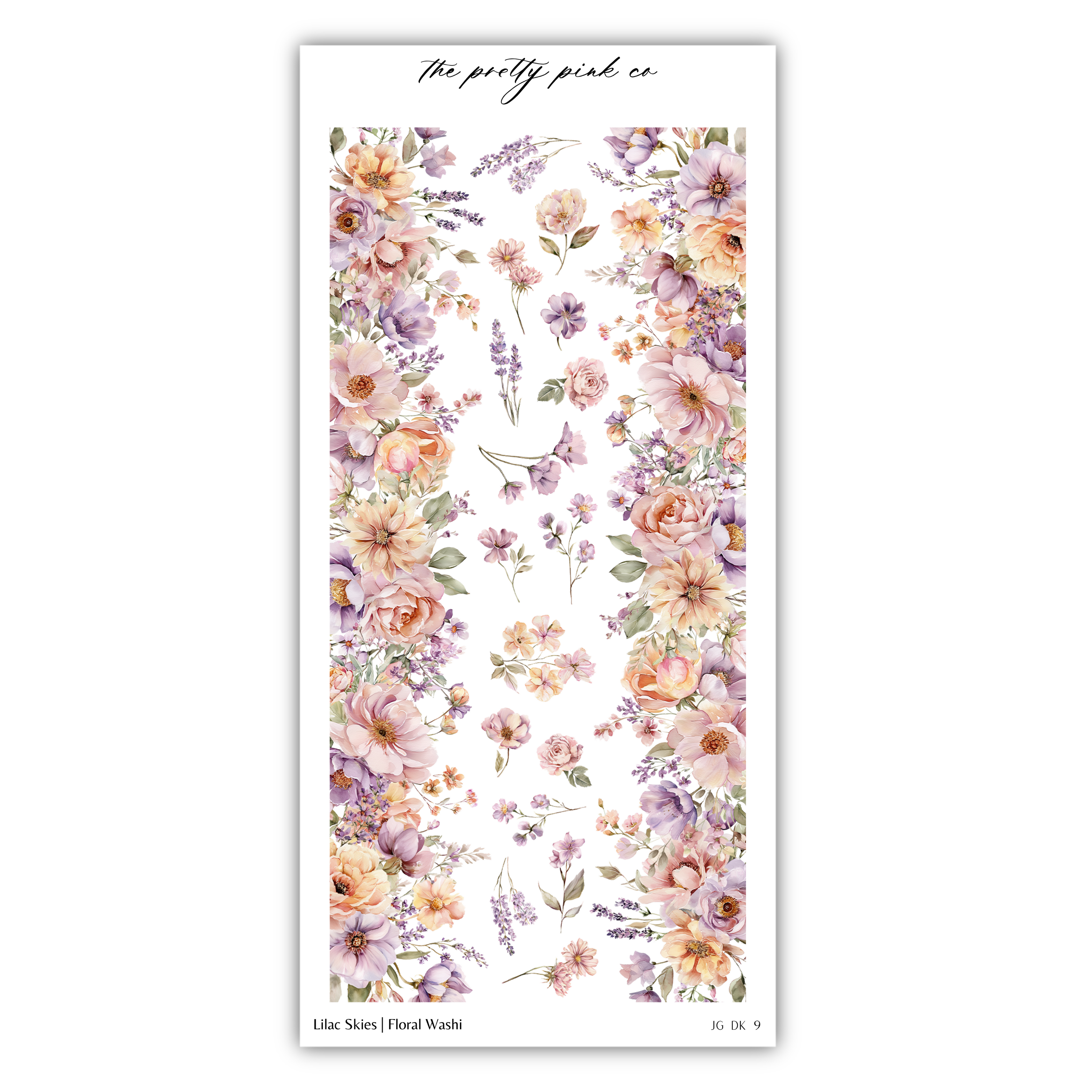 The image is a vertical arrangement of various flowers in different colors, including pink, purple, and orange, against a white background.