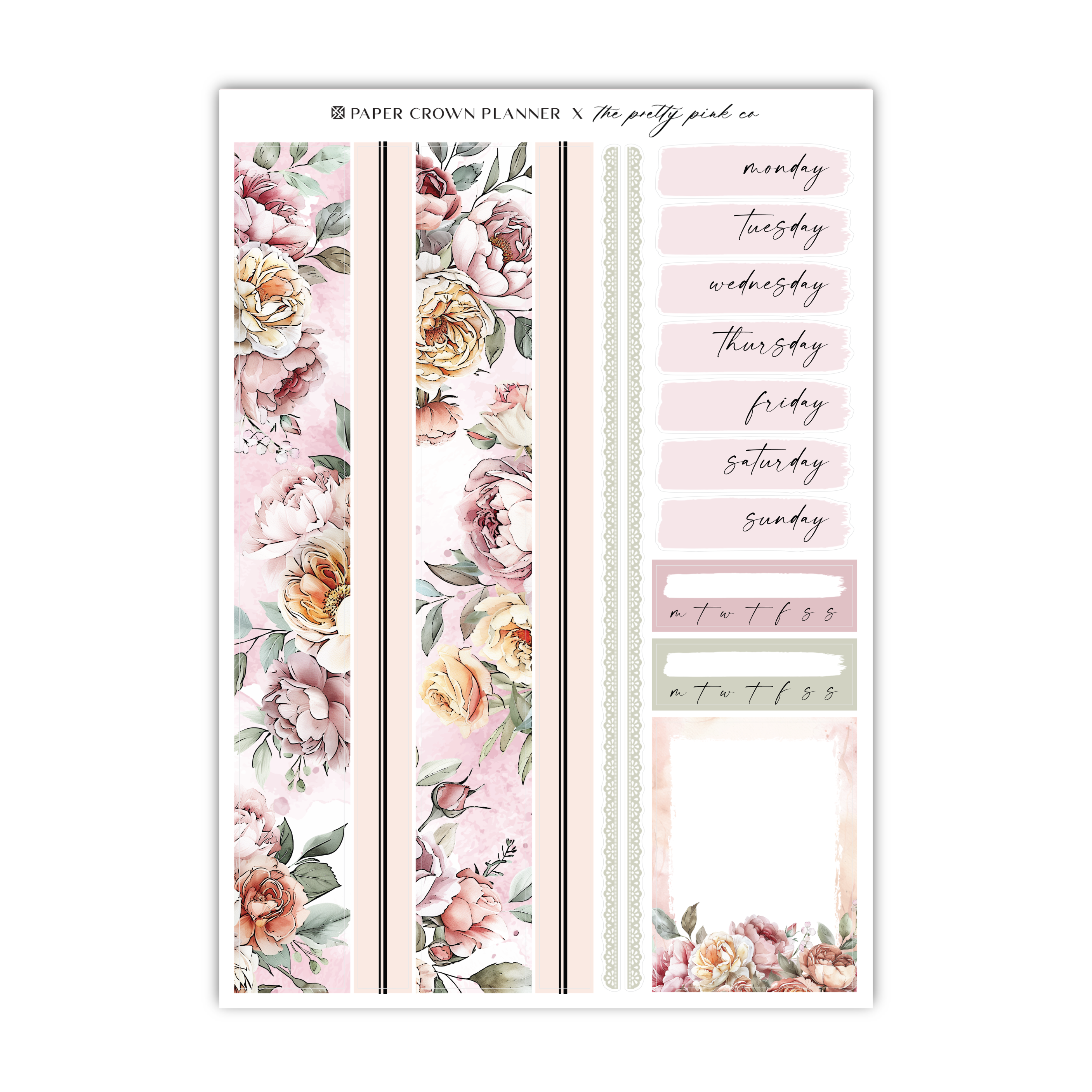 a planner sticker with pink flowers on it