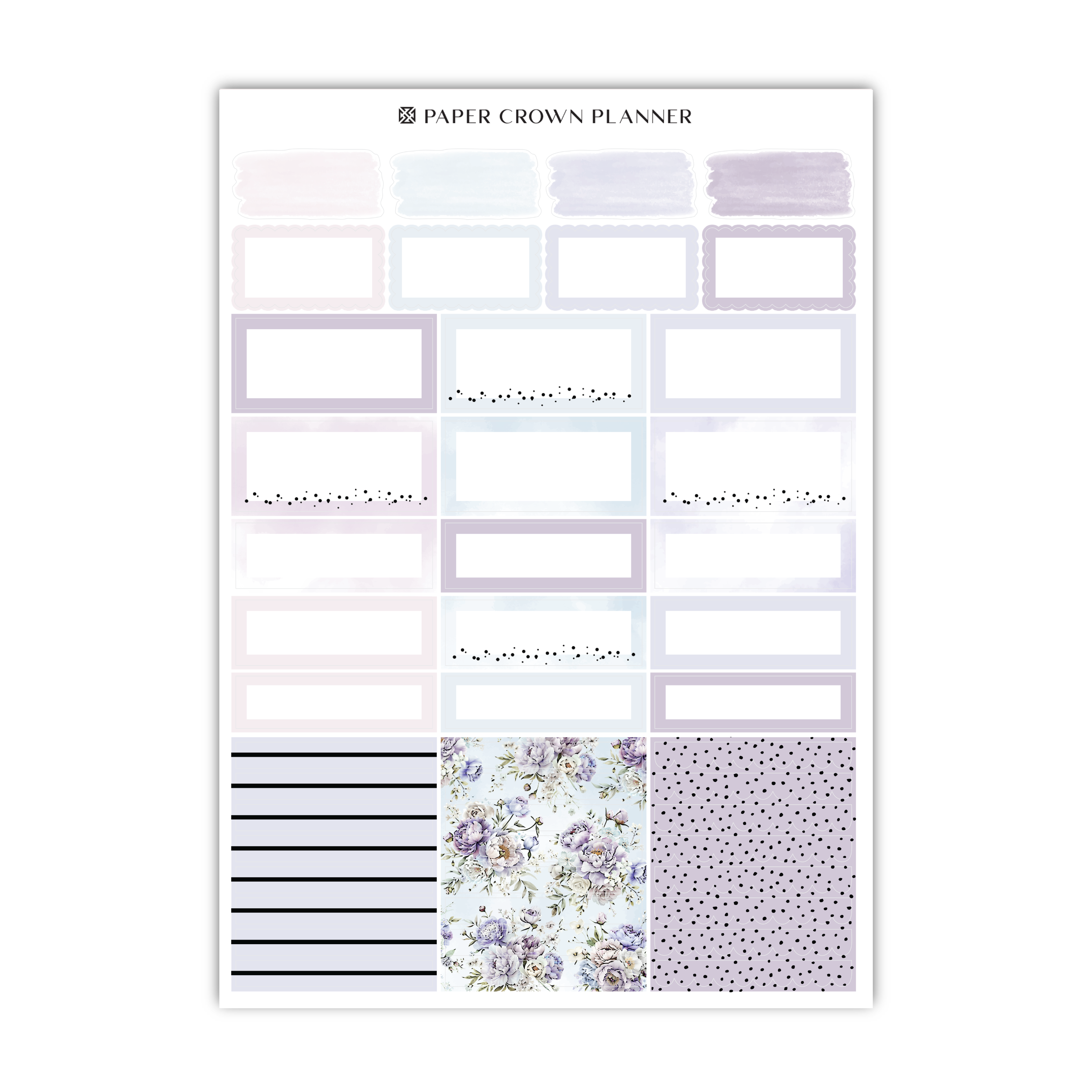 the paper crown planner sticker is shown in lavender and white
