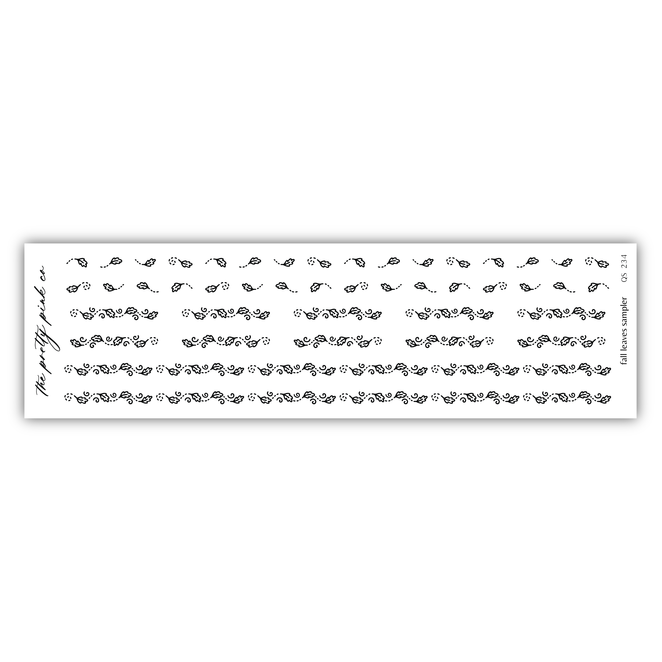 a series of black and white designs, including various patterns and shapes, arranged in a row.