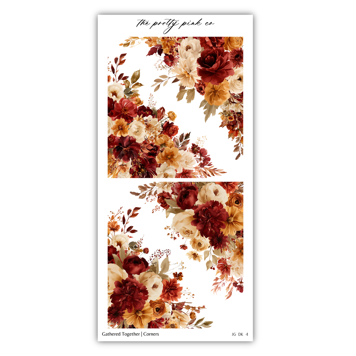 The image is a collage of two floral images, each featuring a variety of autumn-colored flowers such as roses, peonies, and chrysanthemums. The flowers are arranged in a way that creates a visually appealing and harmonious composition.