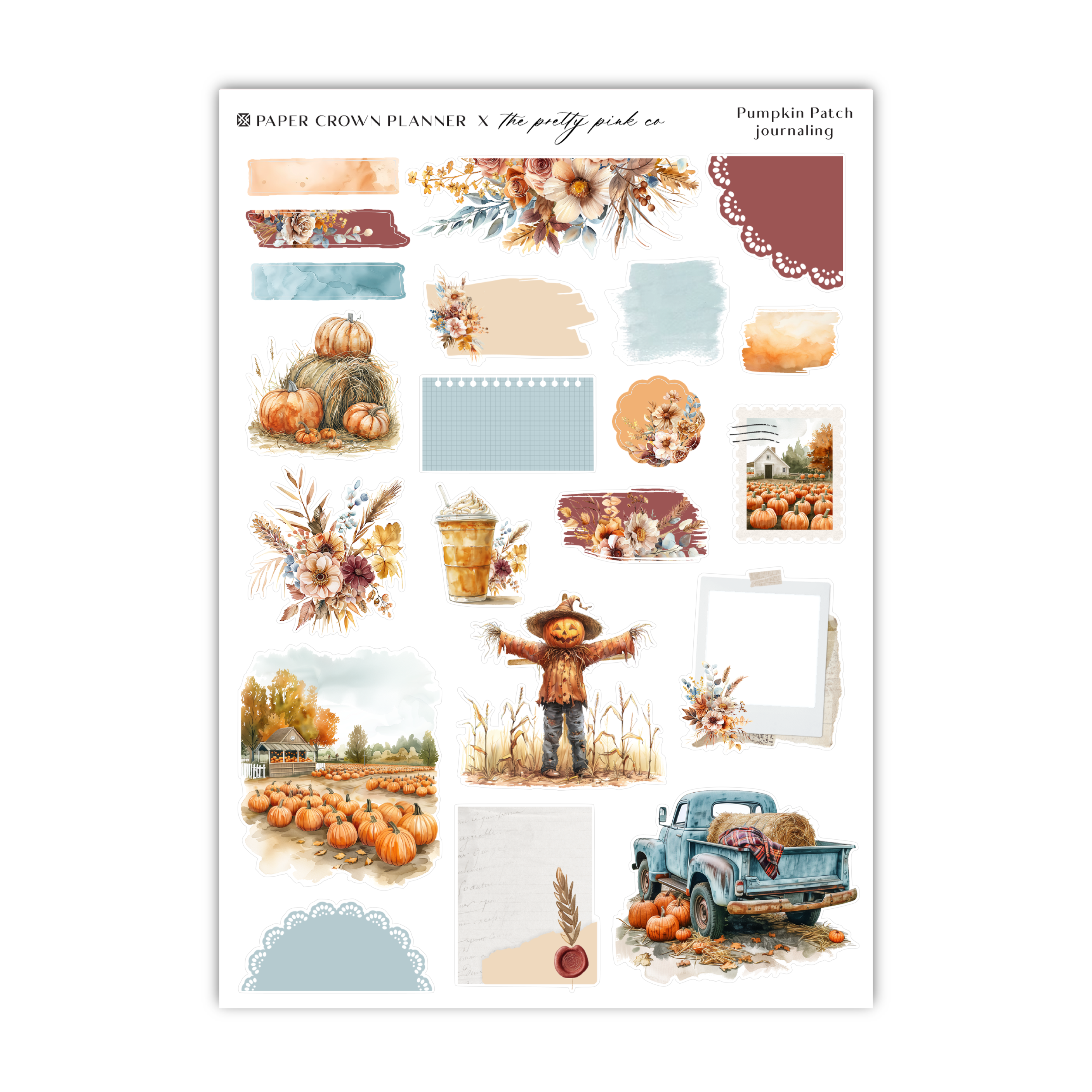 a sticker sheet with a picture of a truck and pumpkins