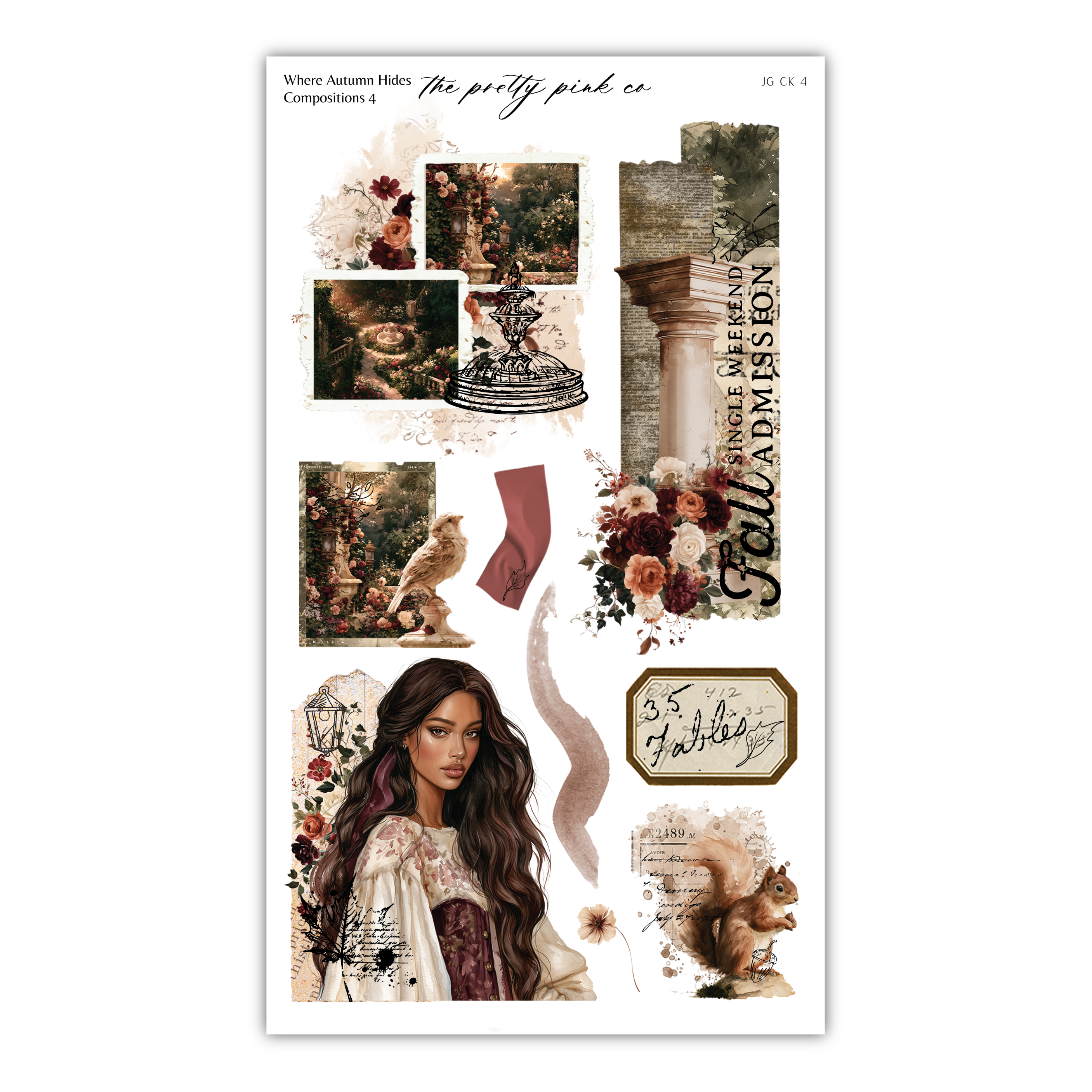 The image is a collage of various elements, including a woman, flowers, and other decorative items. The collage appears to be a creative and artistic composition, with a focus on the woman and floral elements.