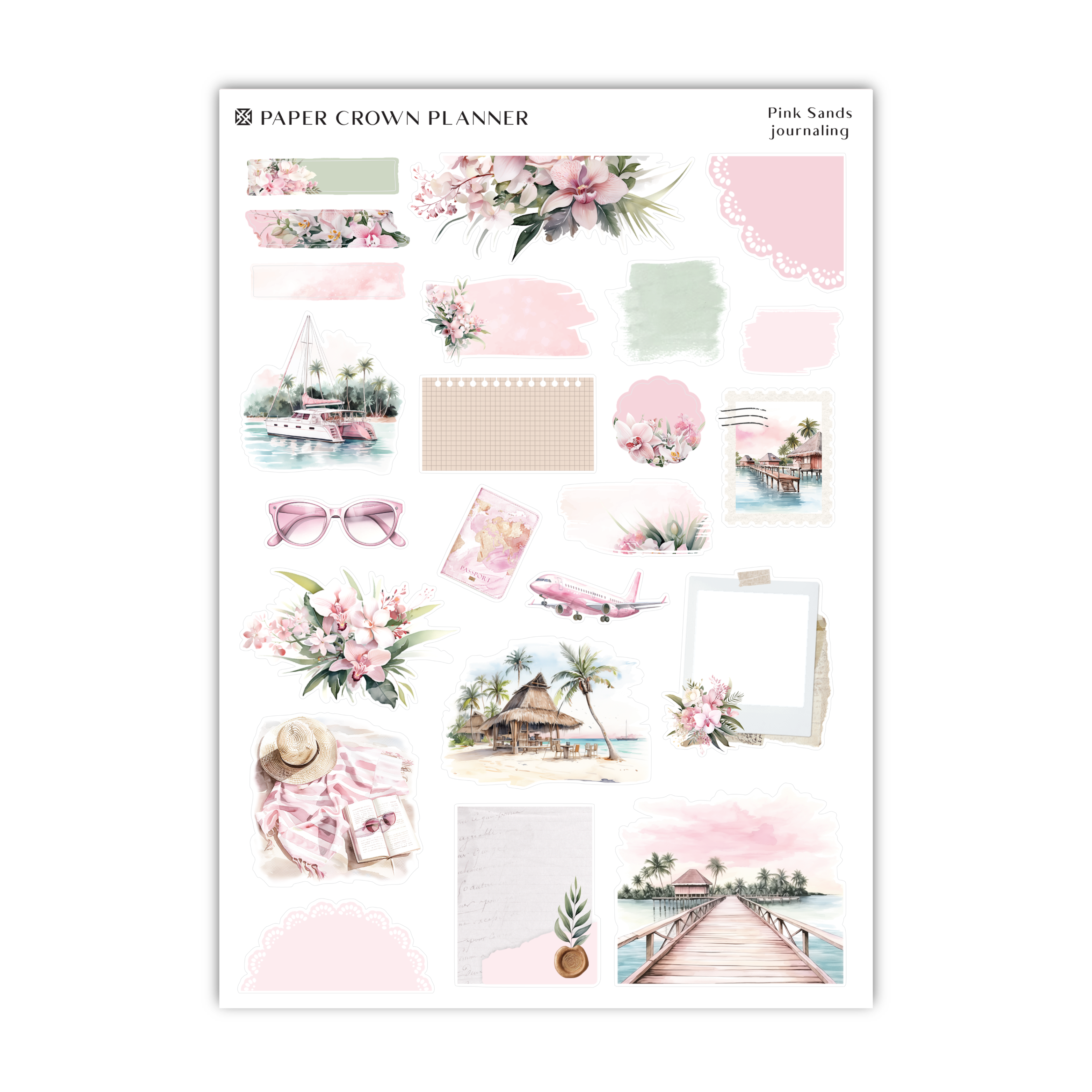 a sticker sheet with pink flowers and pictures