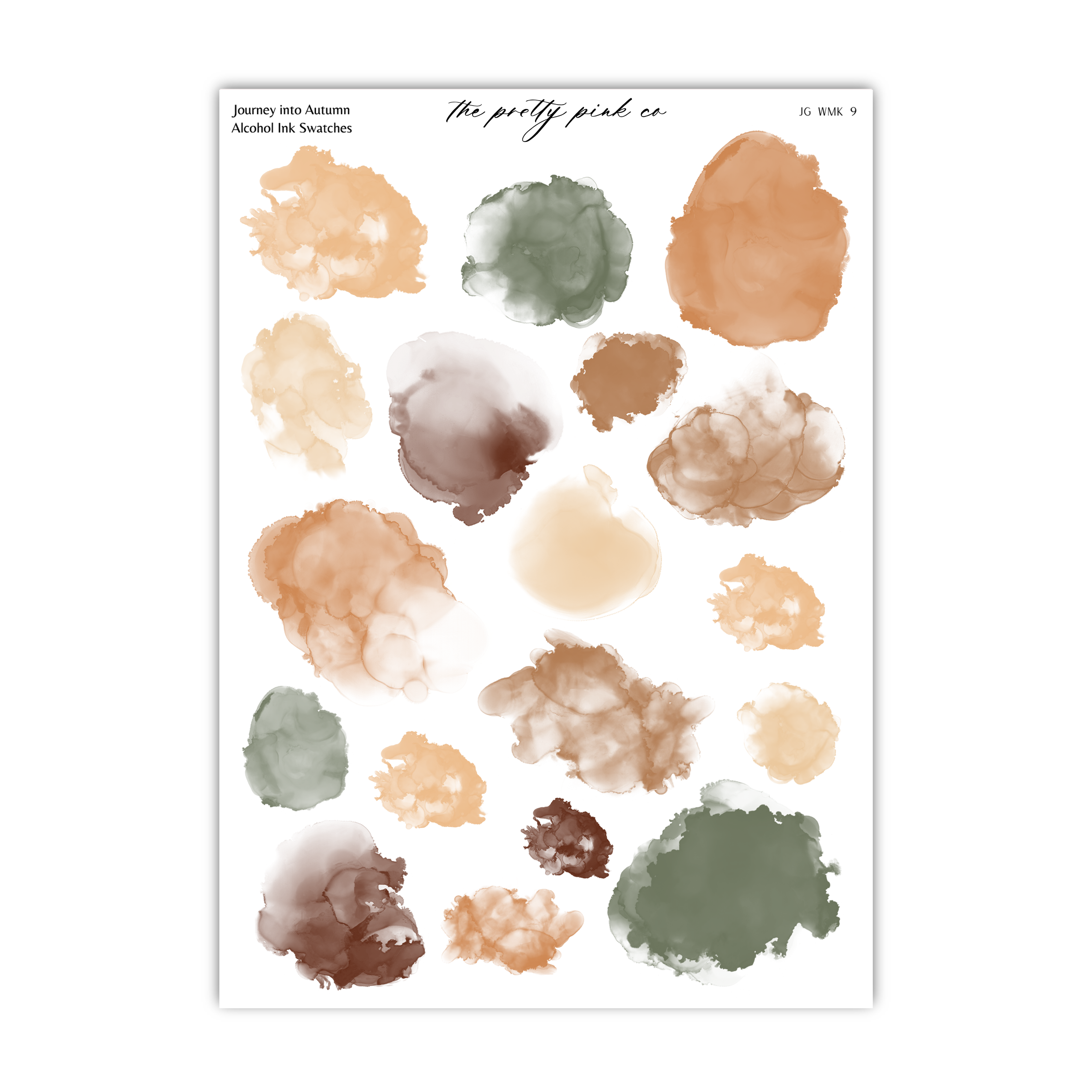 The image is a collection of abstract watercolor brushstrokes in various shades of brown, green, and beige, arranged in a grid-like pattern.