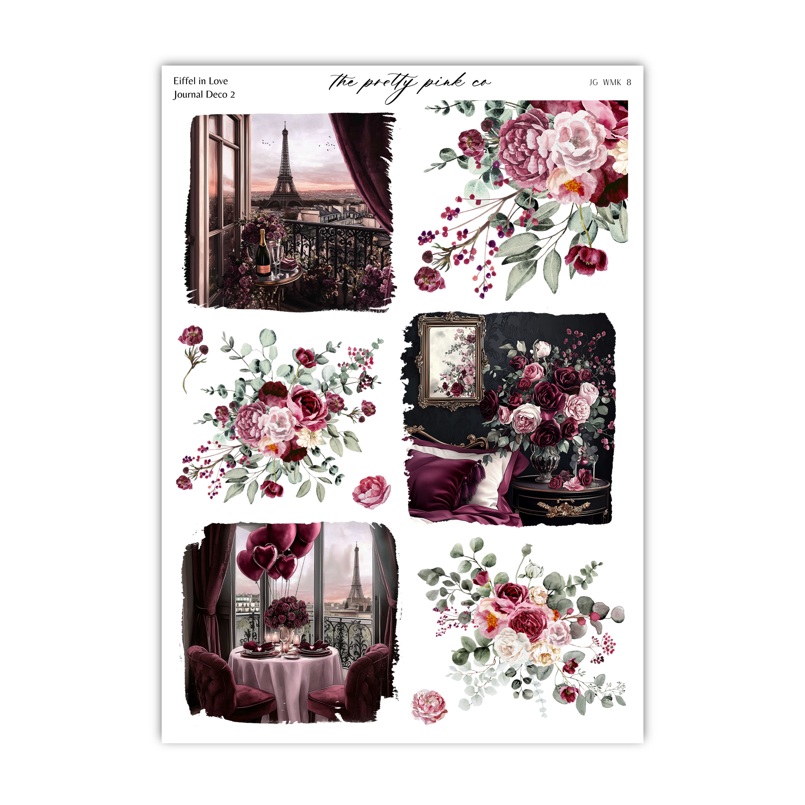 a sticker sheet with flowers and a window