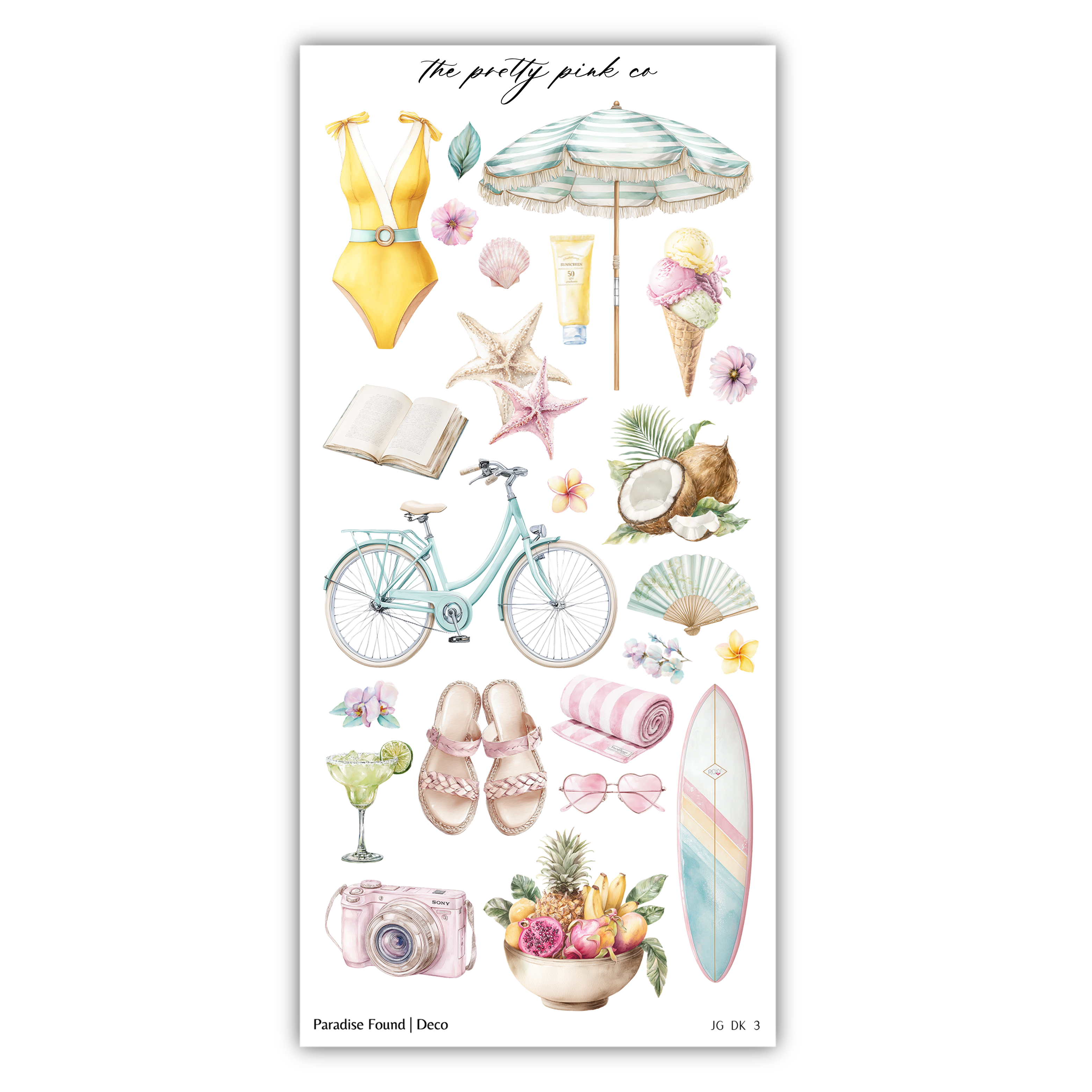 a sticker of a bicycle and beach items