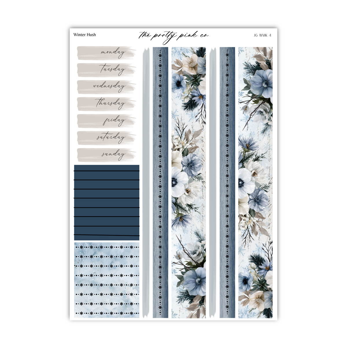 The image is a collection of design elements, including a floral pattern, a vertical stripe, and a grid of text. The design elements are arranged in a visually appealing manner, with the floral pattern and vertical stripe adding a touch of elegance and sophistication. The grid of text provides a structured layout, making it easy to read and understand. The overall design is minimalistic and clean, with a focus on simplicity and elegance.