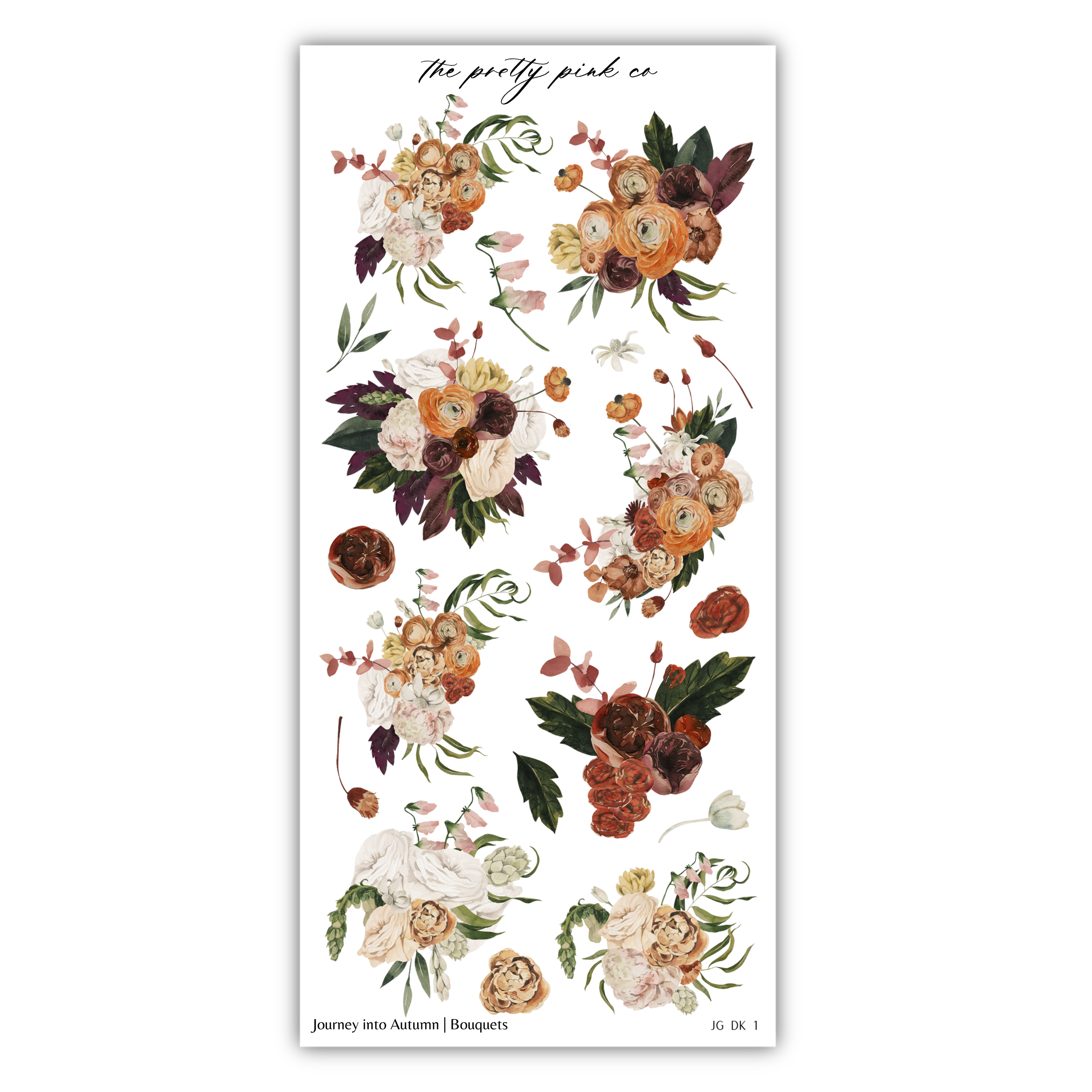 a collection of floral arrangements, including various types of flowers and leaves, arranged in a visually appealing manner.