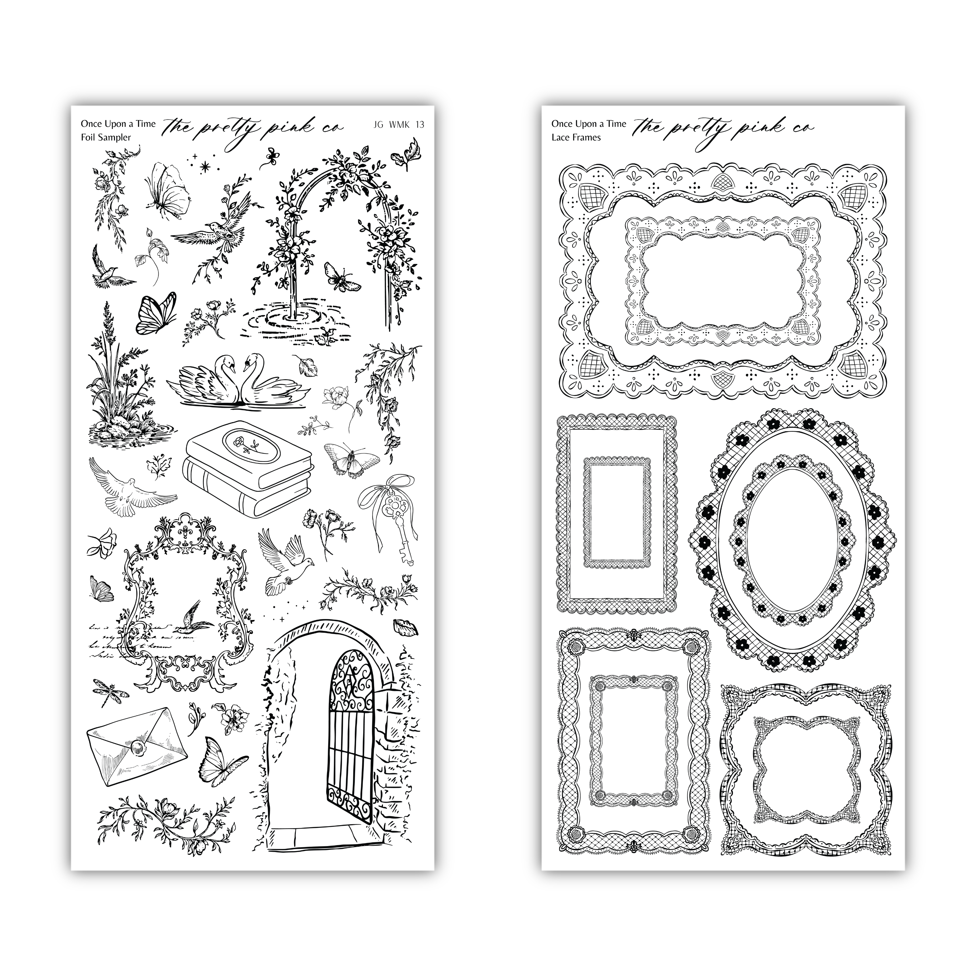 a collection of various decorative and ornamental elements, including floral patterns, butterflies, and frames. The text in the image is too small and unclear to transcribe accurately without speculation.