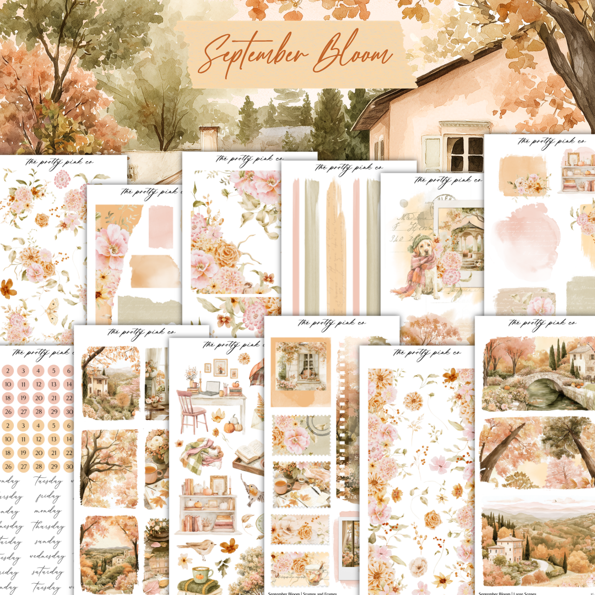 a bunch of papers with flowers on them