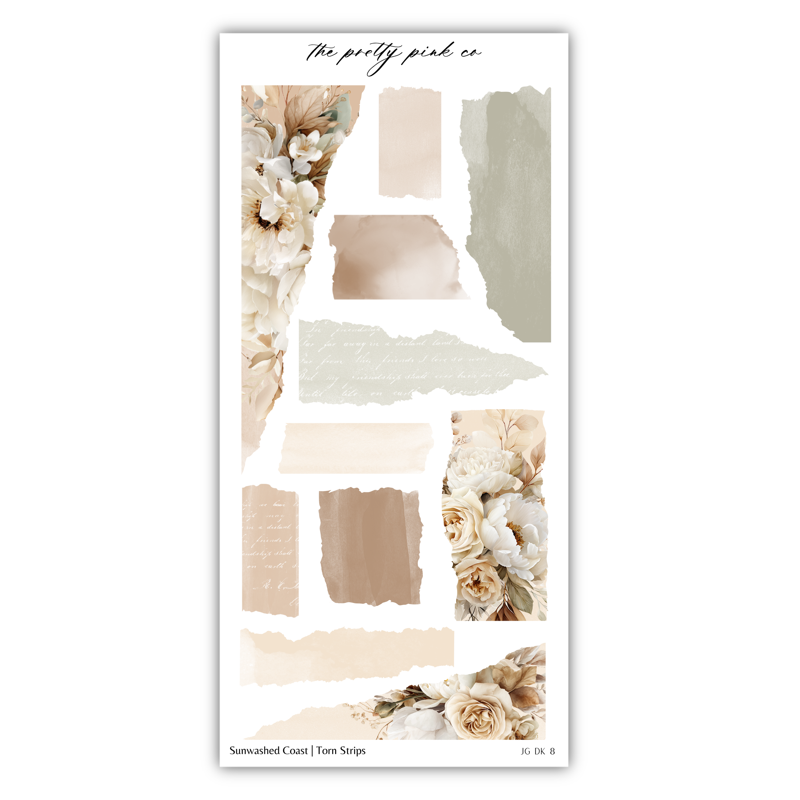 The image is a collage of various floral and abstract elements, including flowers, leaves, and torn paper strips, arranged in a visually appealing manner.