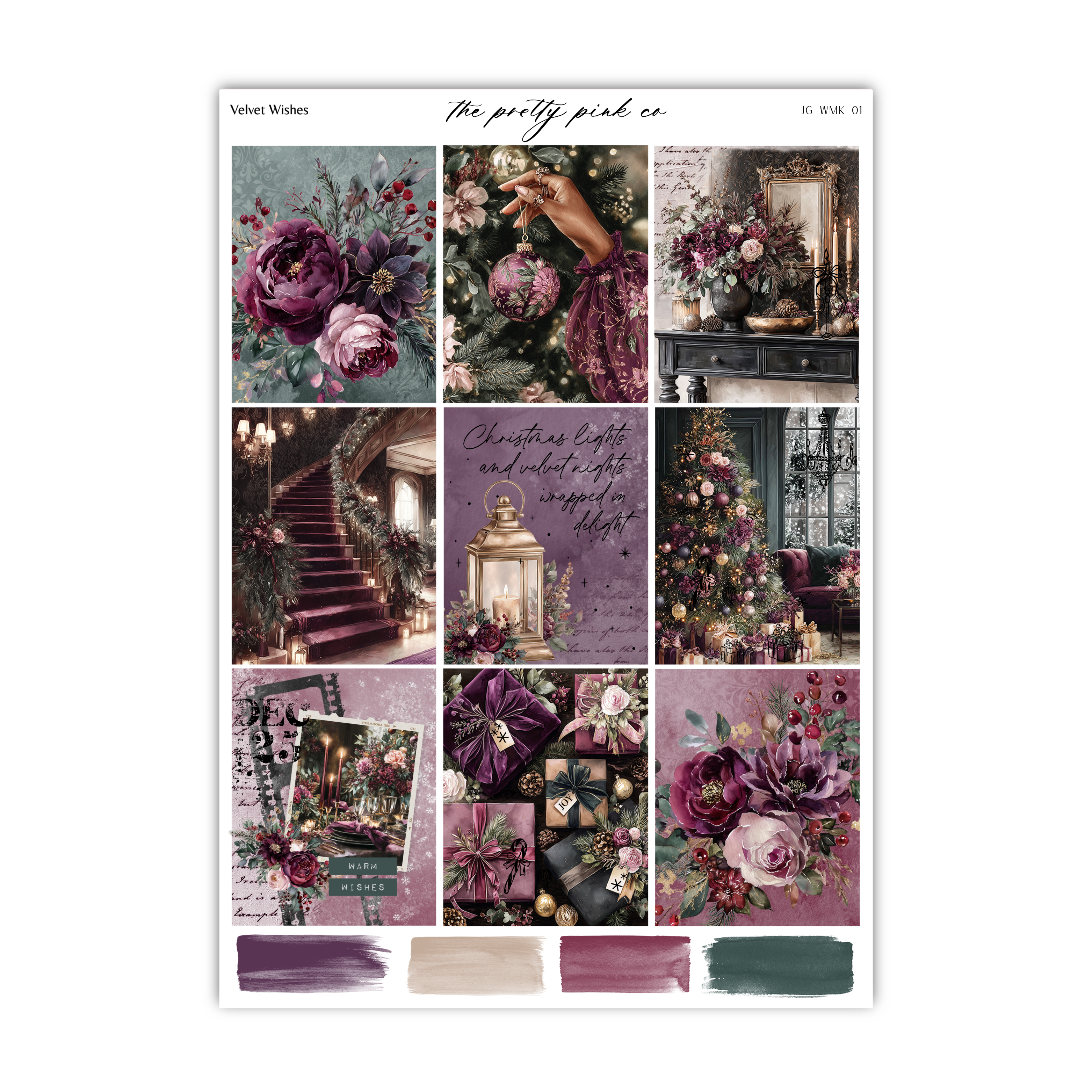 The image is a collage of various Christmas-themed images, including floral arrangements, holiday decorations, and festive scenes.