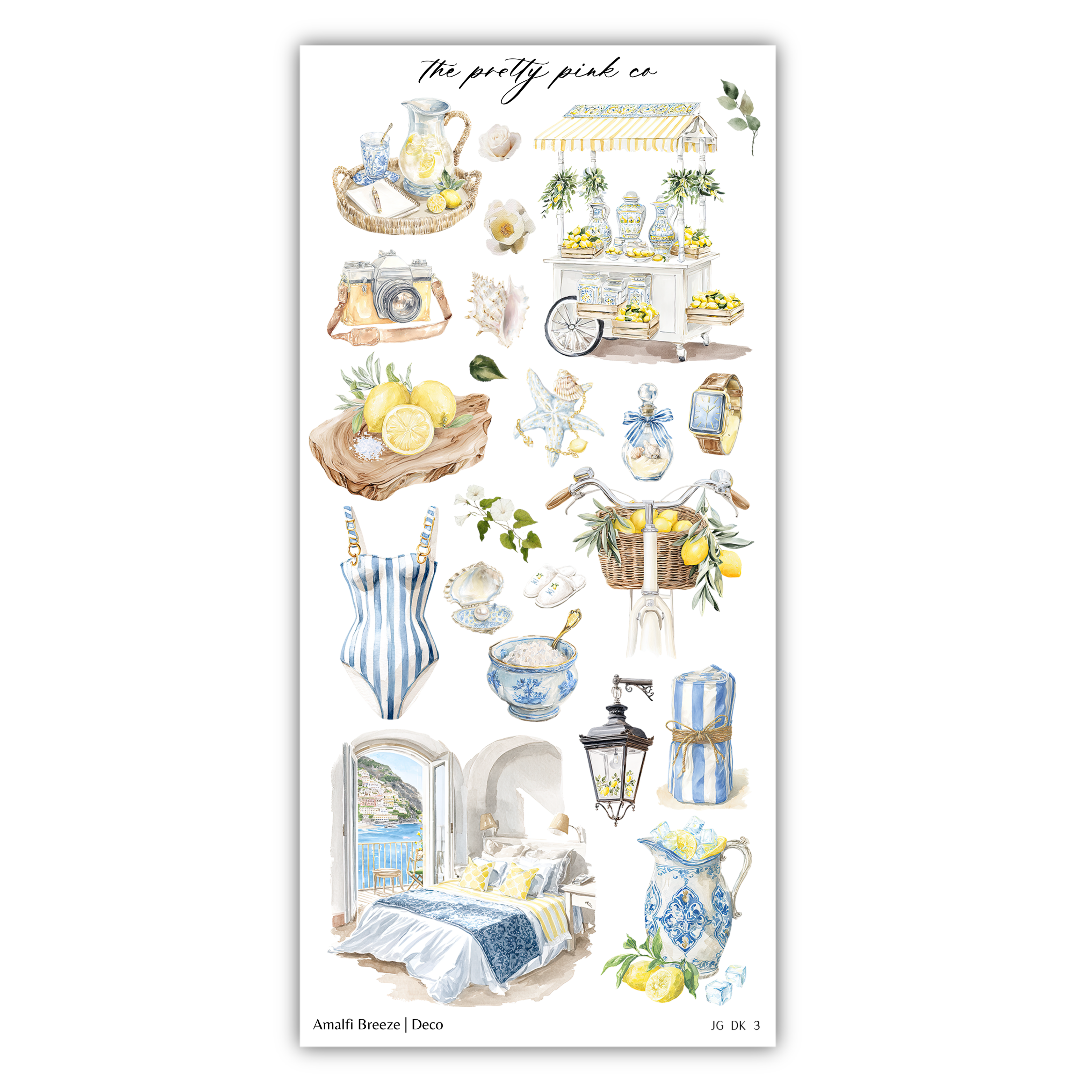 The image is a collage of various objects and scenes, including a teapot, a basket of lemons, a bed, a lamp, and other decorative items.