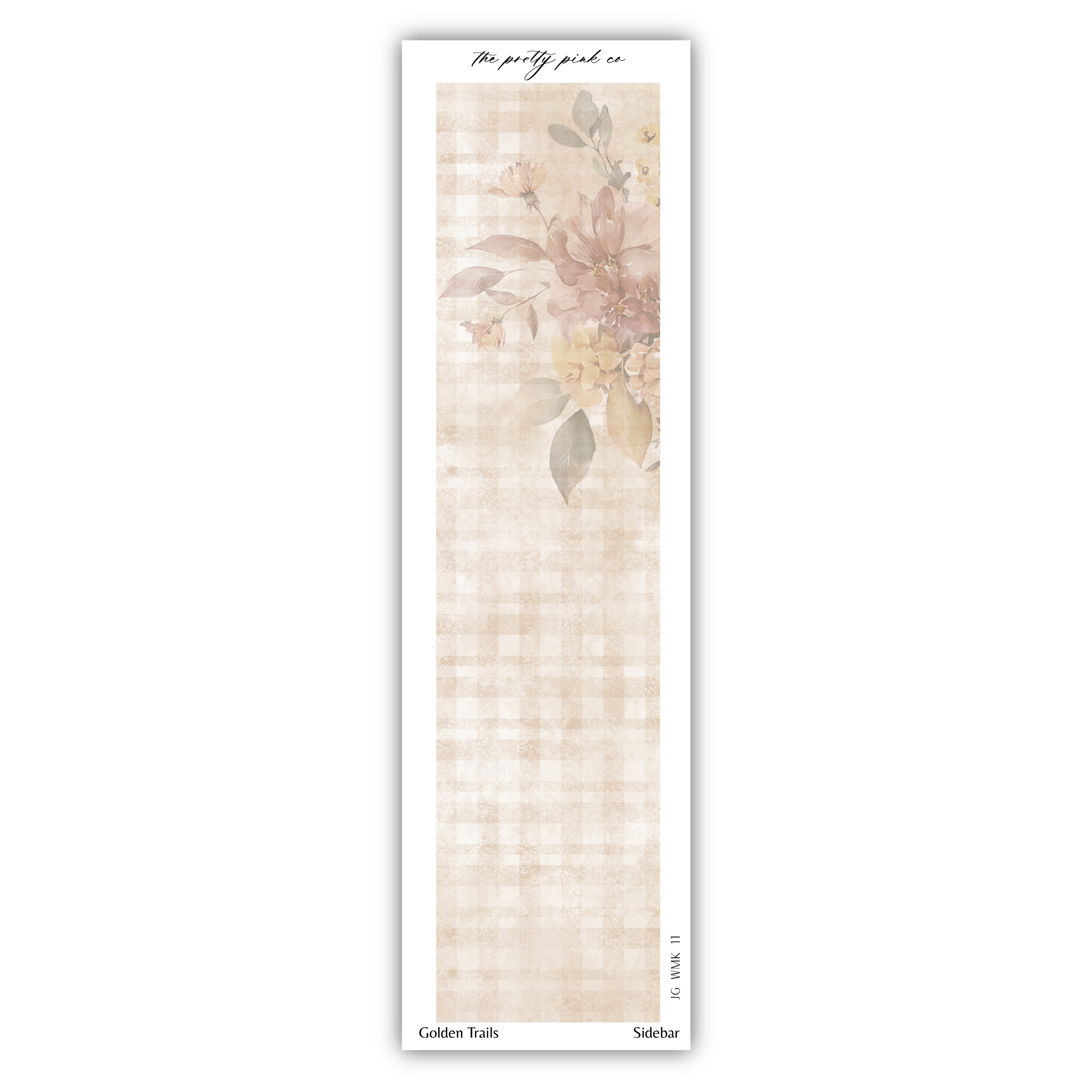 The image is a vertical piece of paper or card with a floral pattern on it.