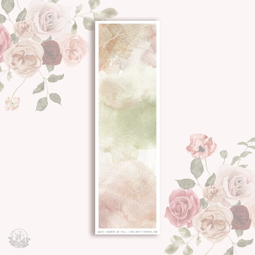 a watercolor painting of pink and white roses, with a vertical white frame in the center.
