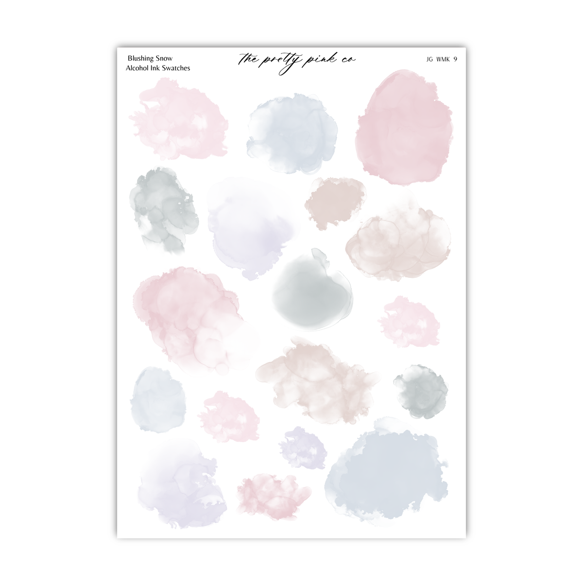 a collection of abstract watercolor brush strokes in various pastel colors, including pink, blue, and gray.