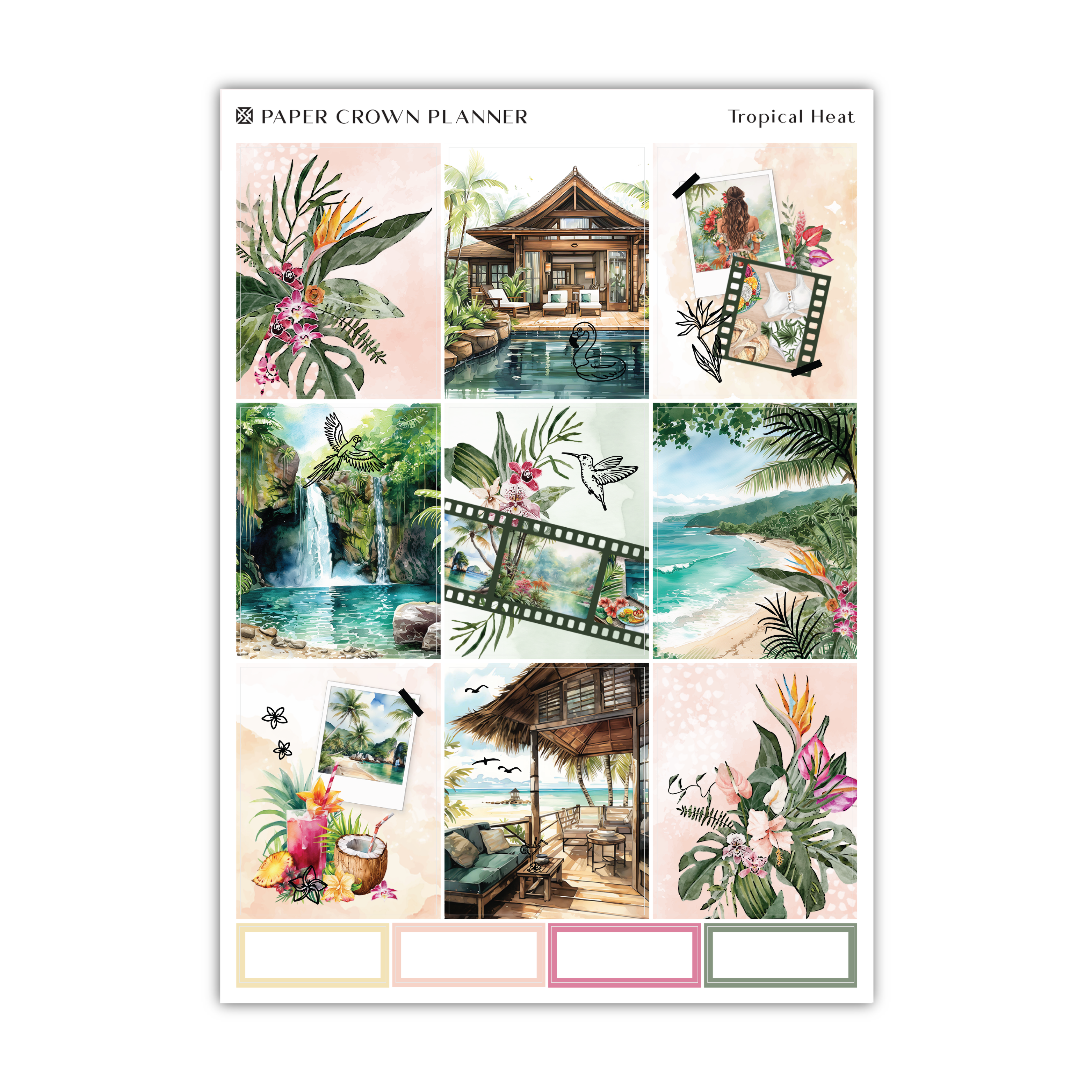 a paper crown planner with tropical scenes