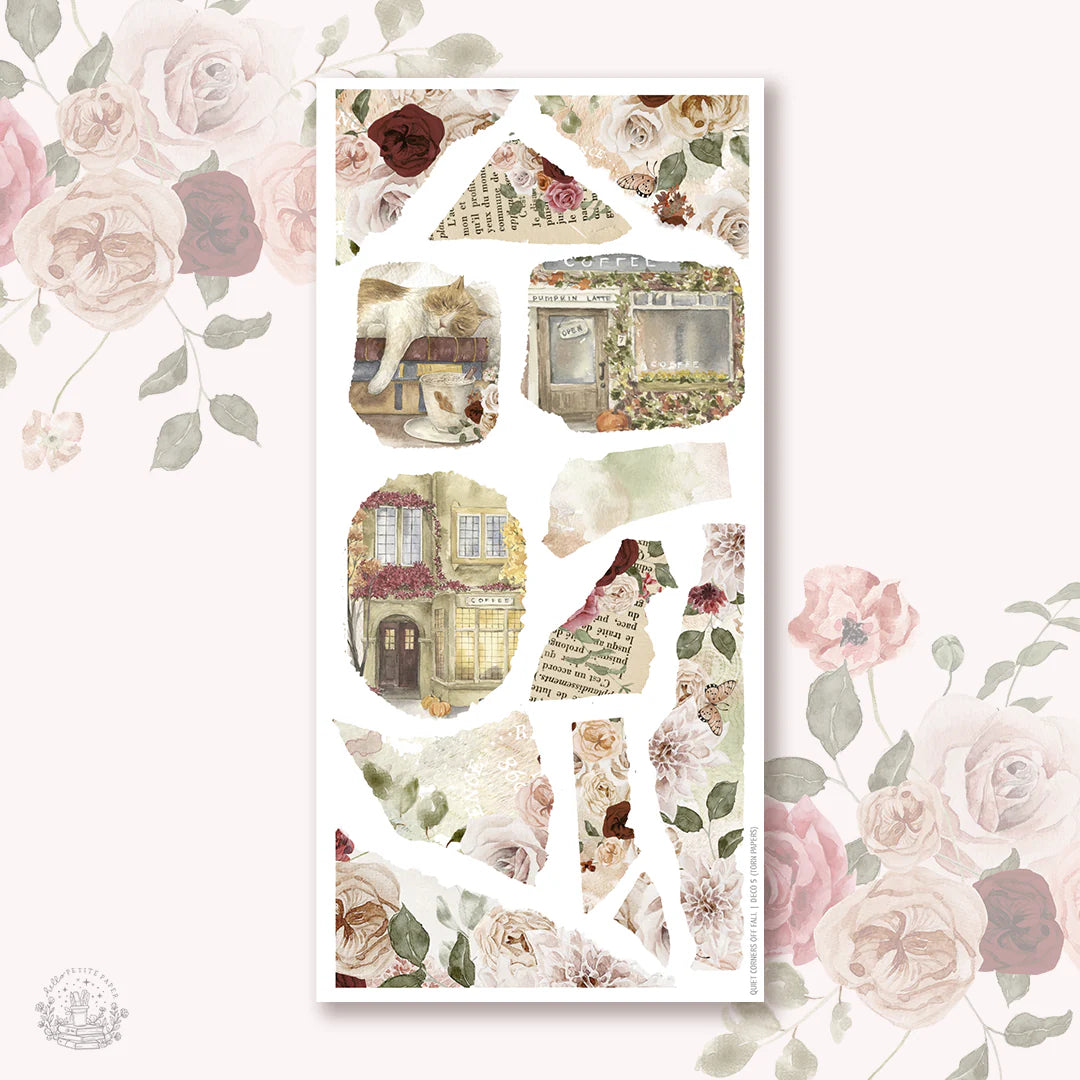 The image is a collage of various floral and architectural elements, including roses, leaves, and buildings, arranged in a visually appealing manner.