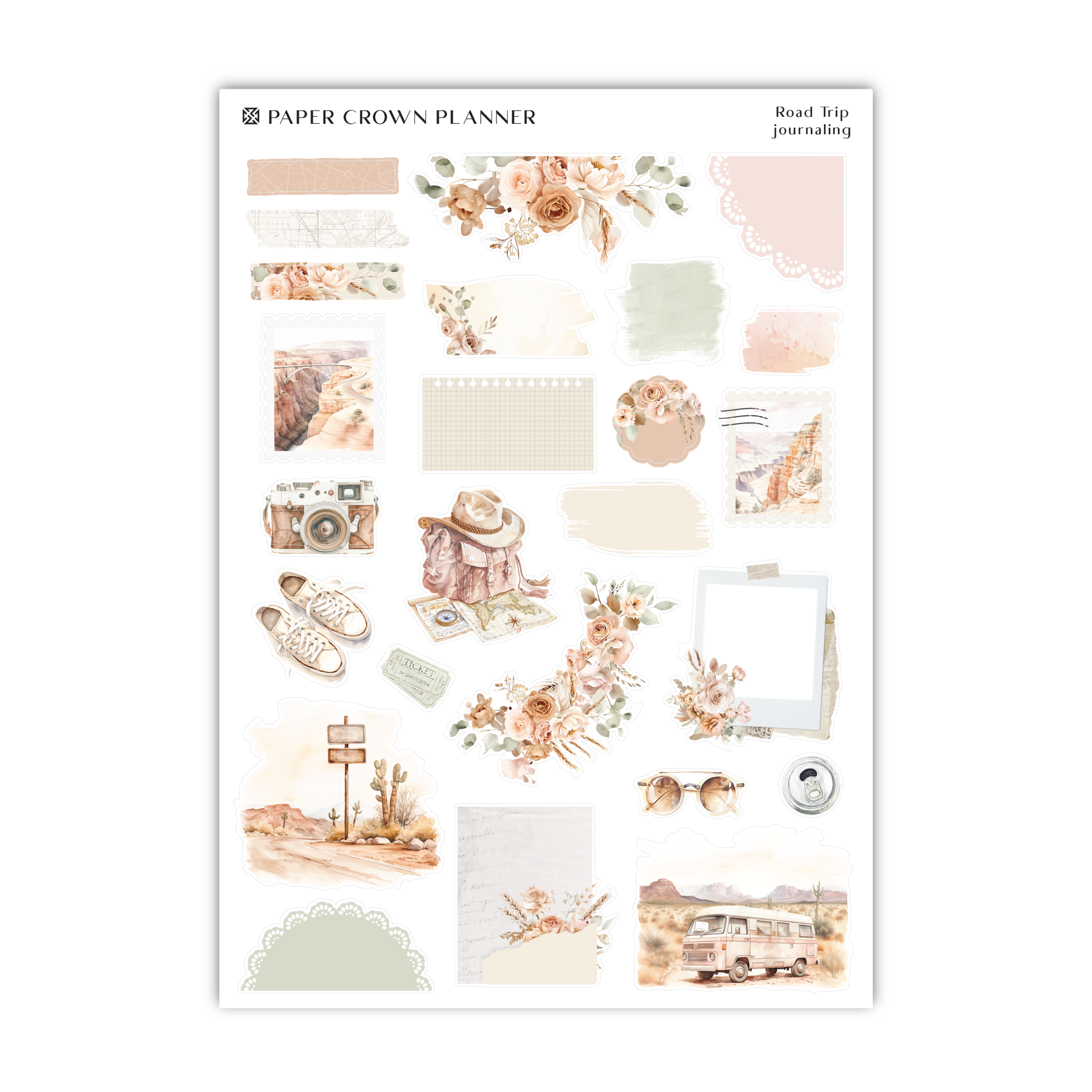 a sticker sheet with flowers and pictures on it