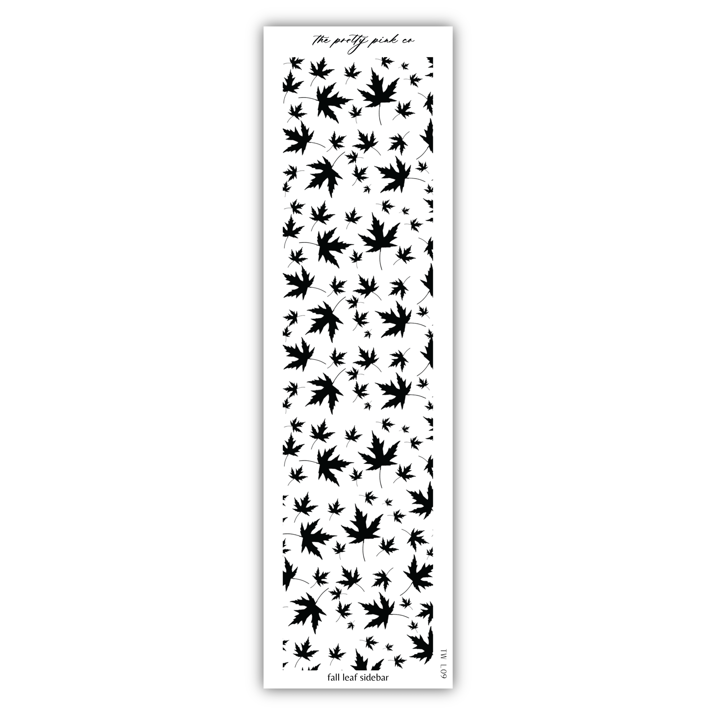 a black and white sticker with leaves on it