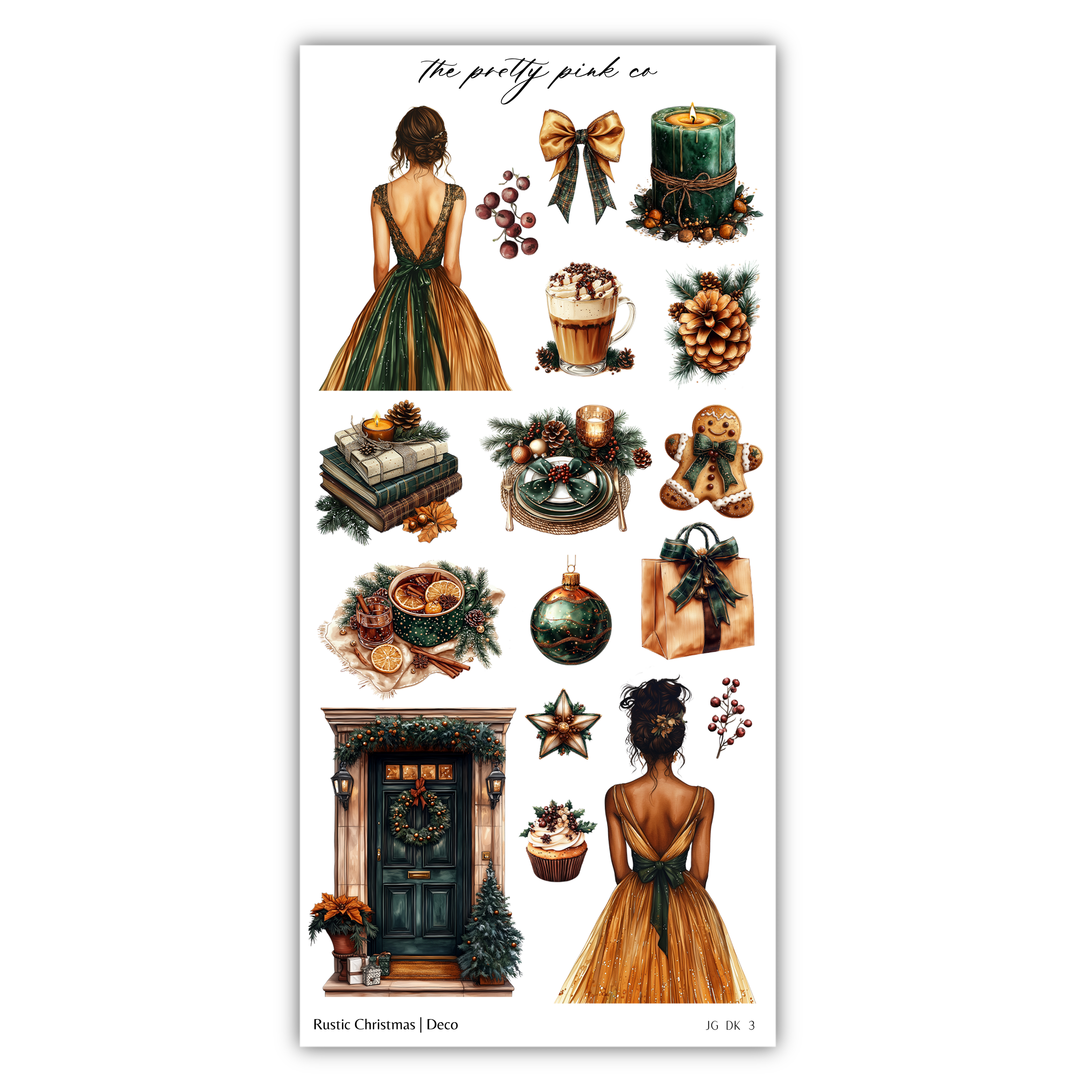 a sheet of stickers with a woman in a dress