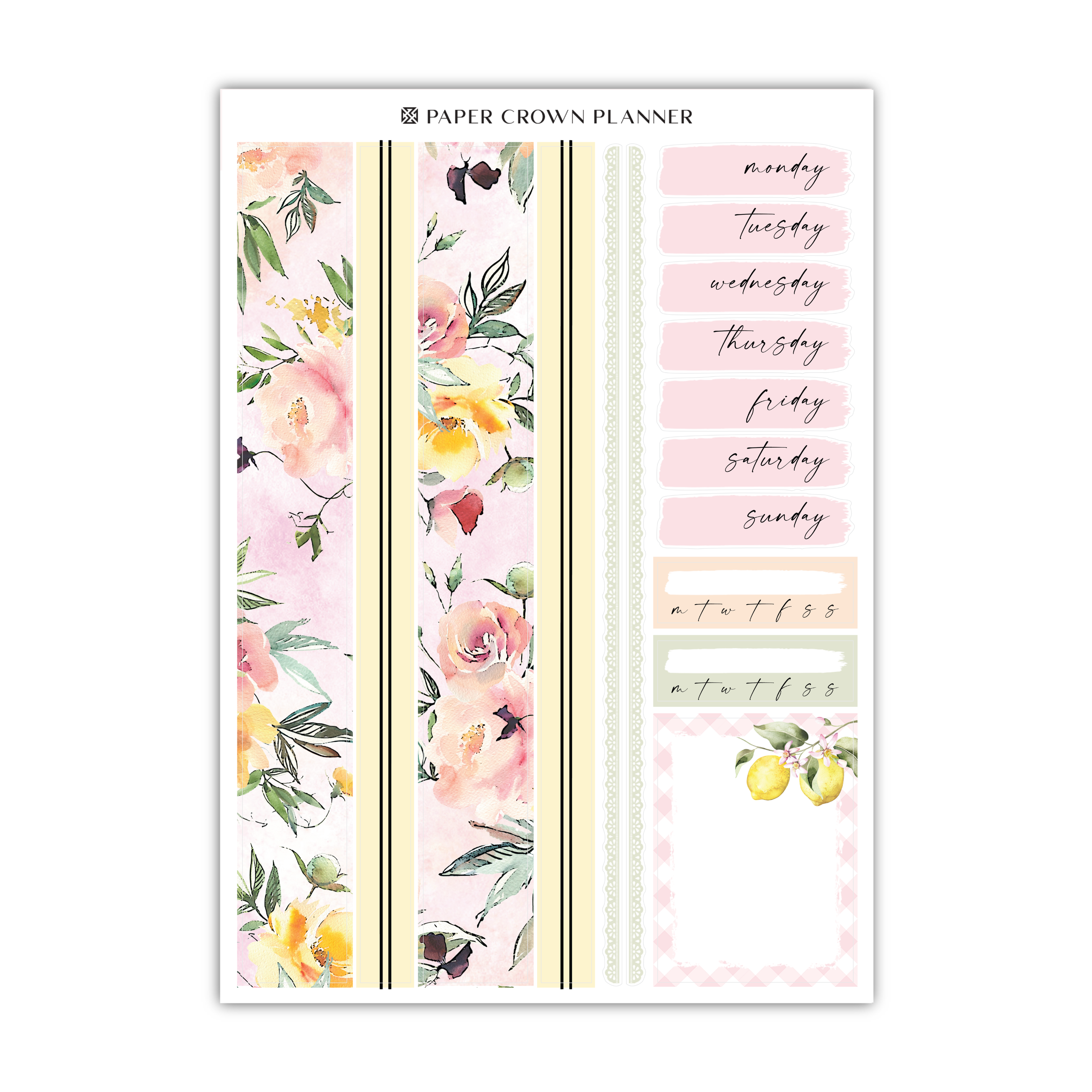a pink and yellow floral planner sticker