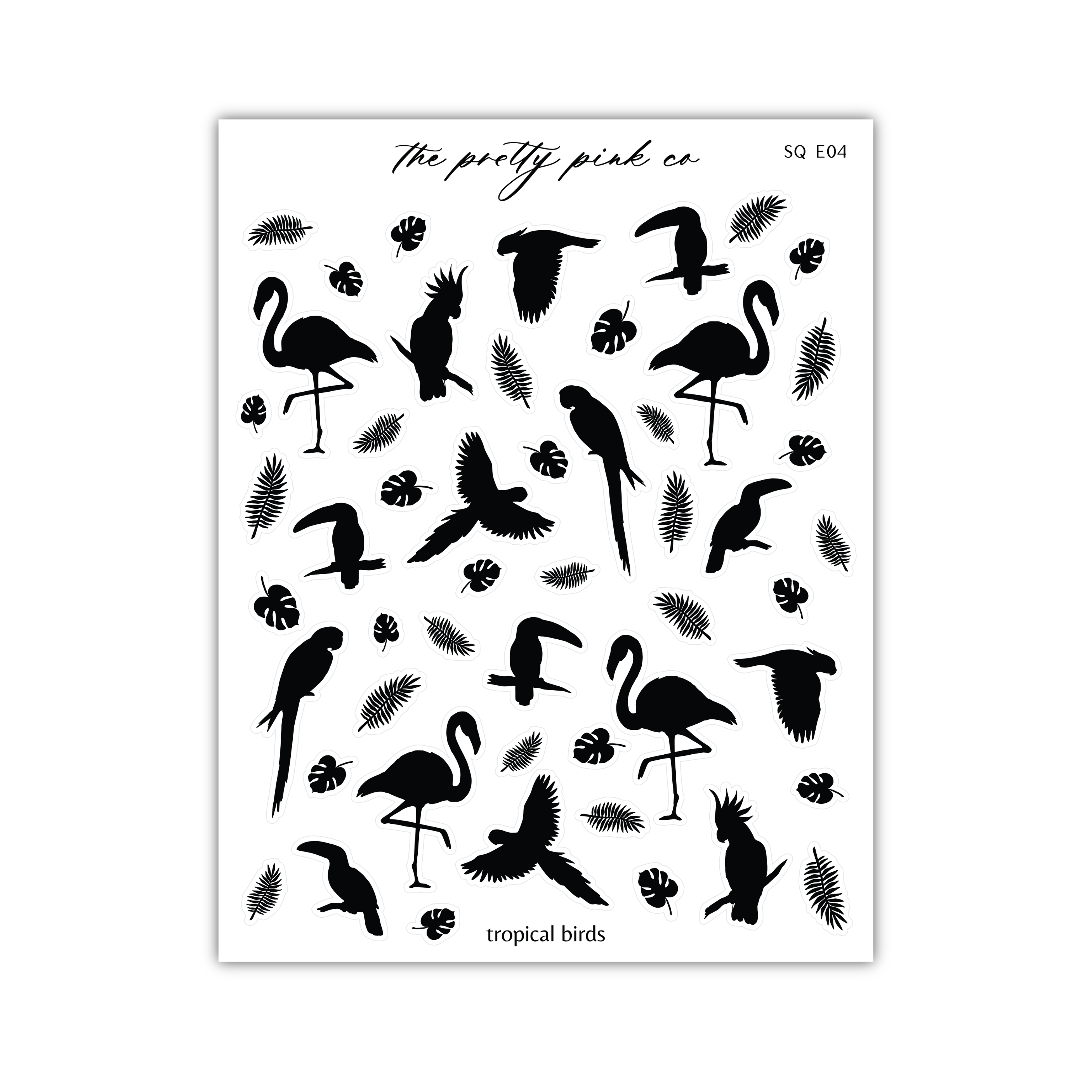 a sheet of black and white birds on a white background