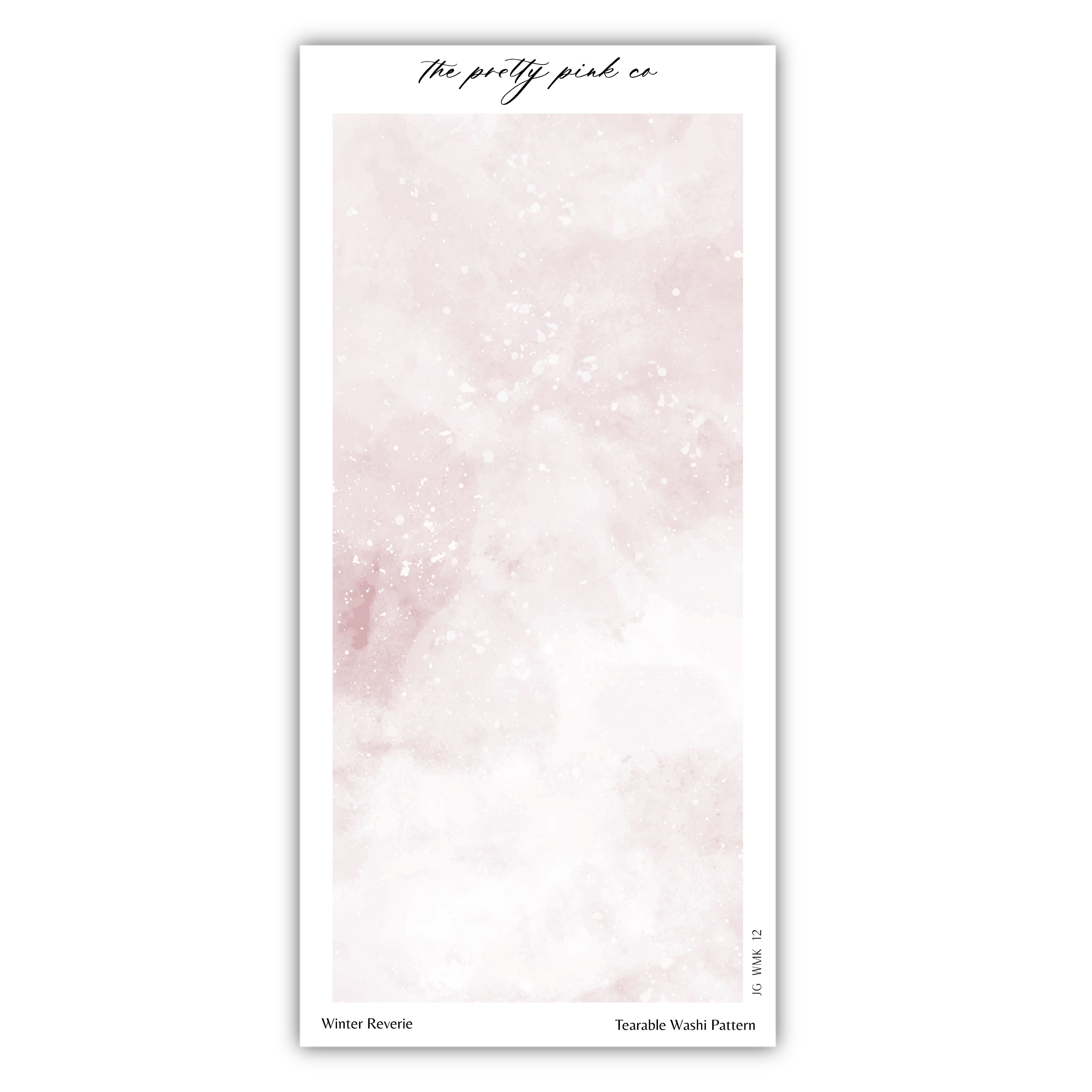The image is a minimalist watercolor painting with a soft pink and white color palette. The painting features a gentle, dreamy texture that evokes a sense of tranquility and serenity. The artist has used a delicate brush stroke technique to create the soft, flowing lines and shapes, resulting in a visually appealing and harmonious composition. The painting is titled "Winter Reverie" and is described as a "Terrable Wash Pattern".