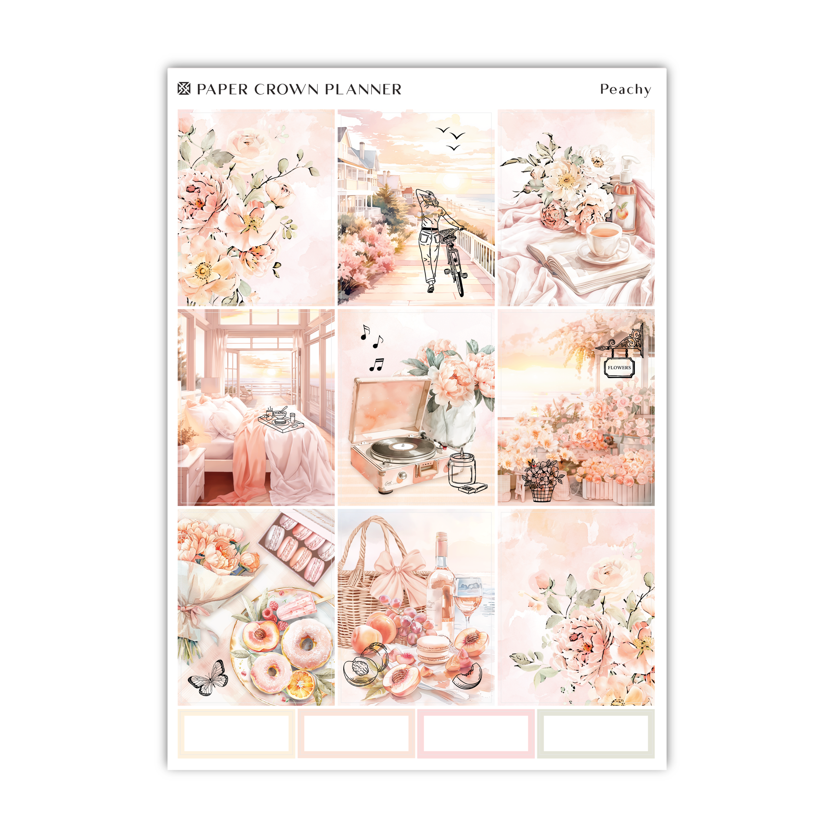 a sticker sheet with pink flowers and pink things on it
