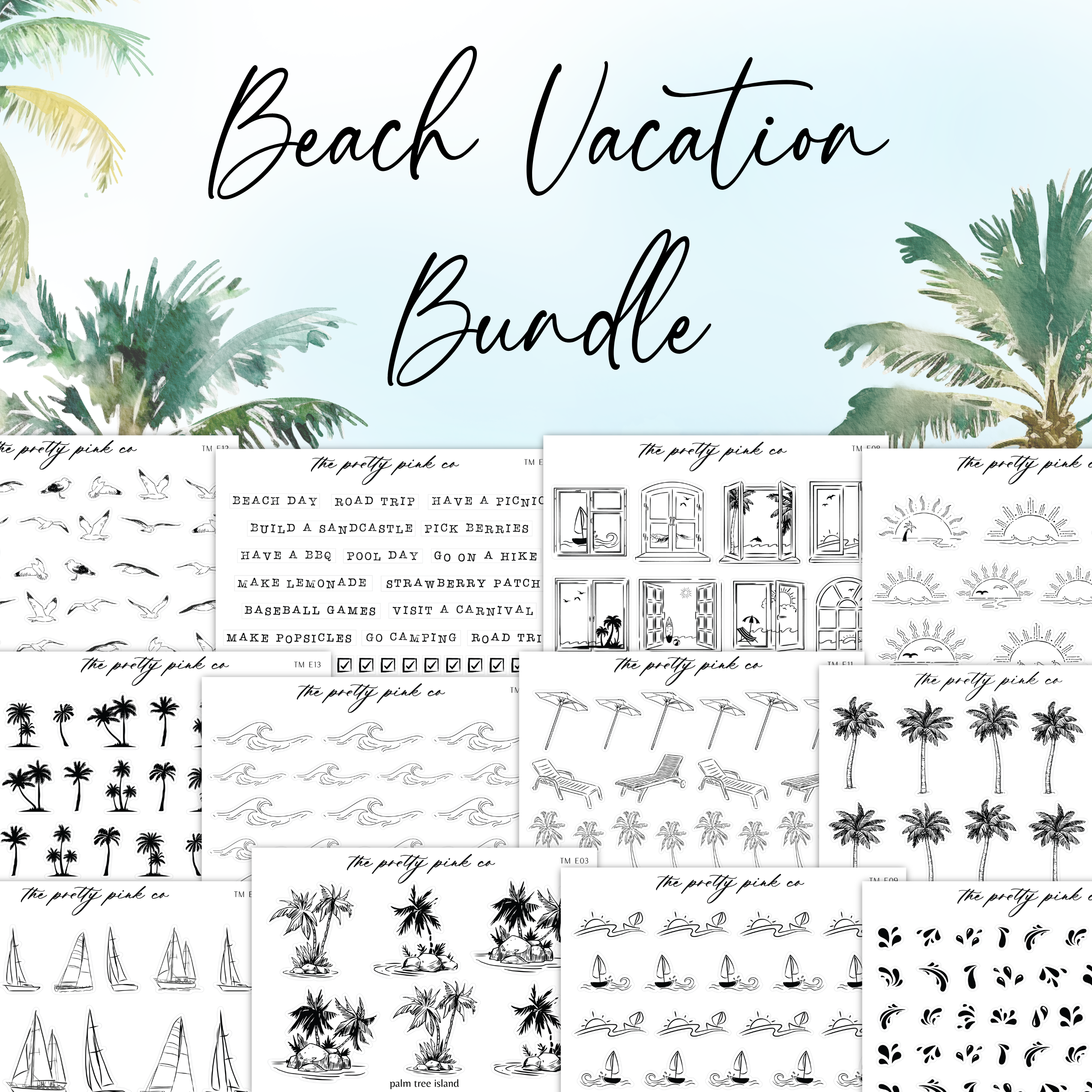 a bunch of palm trees and palm trees with the words beach vacation bundle