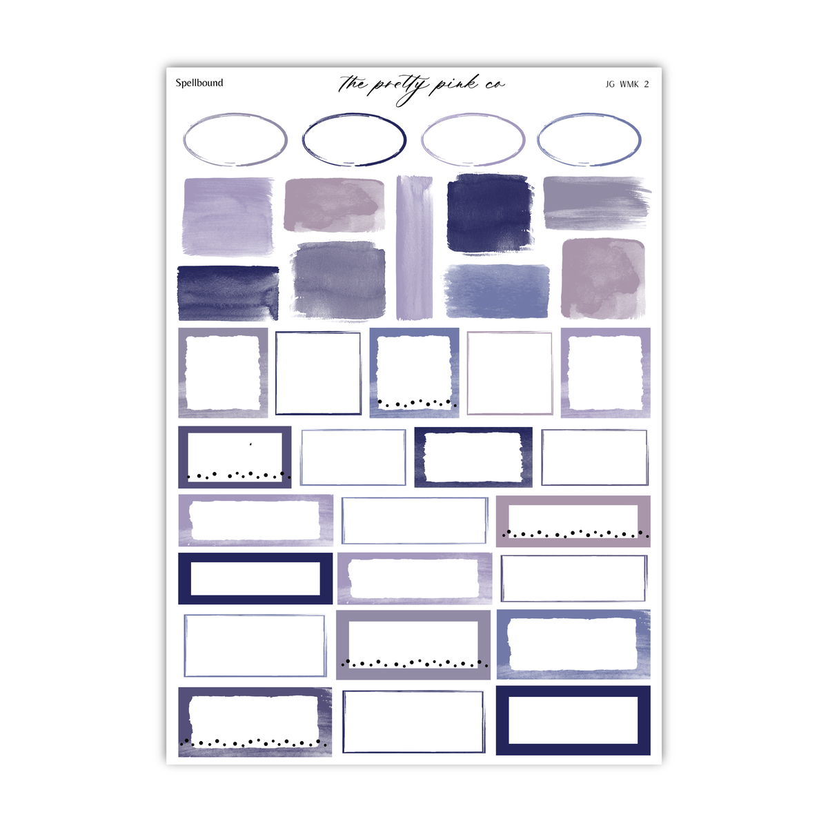 a collection of various watercolor paint strokes in shades of purple and blue, arranged in rows and columns. The text "Speboard" is visible, suggesting that this is a collection of design elements or illustrations.