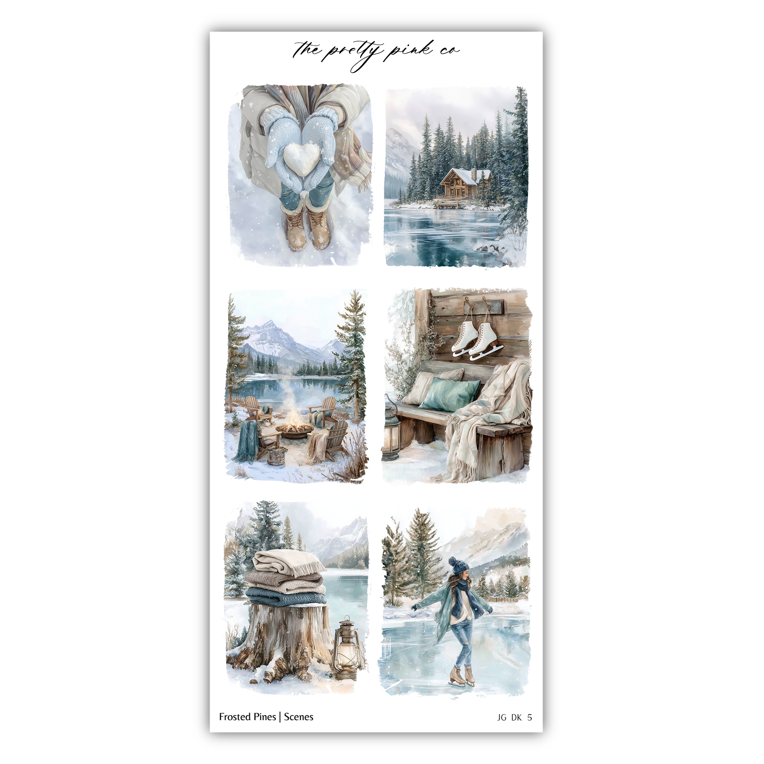 The image is a collage of six winter scenes, featuring various snowy landscapes, people enjoying winter activities, and cozy indoor settings.