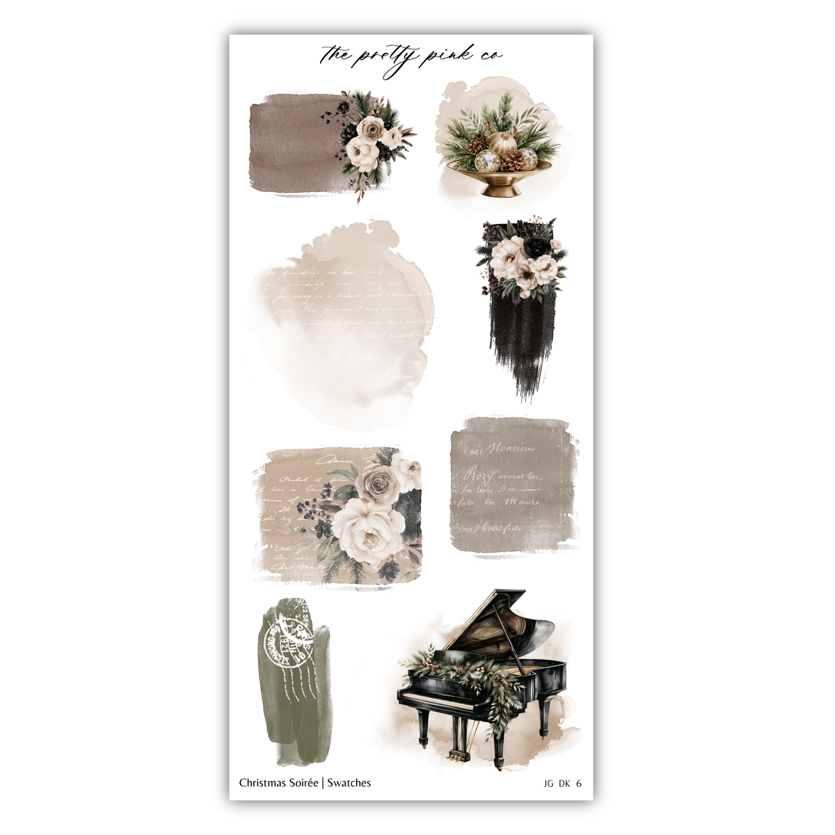 various artistic elements, including floral arrangements, a piano, and text. The text appears to be a description or caption for the images, but it is not possible to provide a detailed analysis of each element without more specific information. The image is a collage of different images, and the text is not a separate description but rather a part of the overall composition.