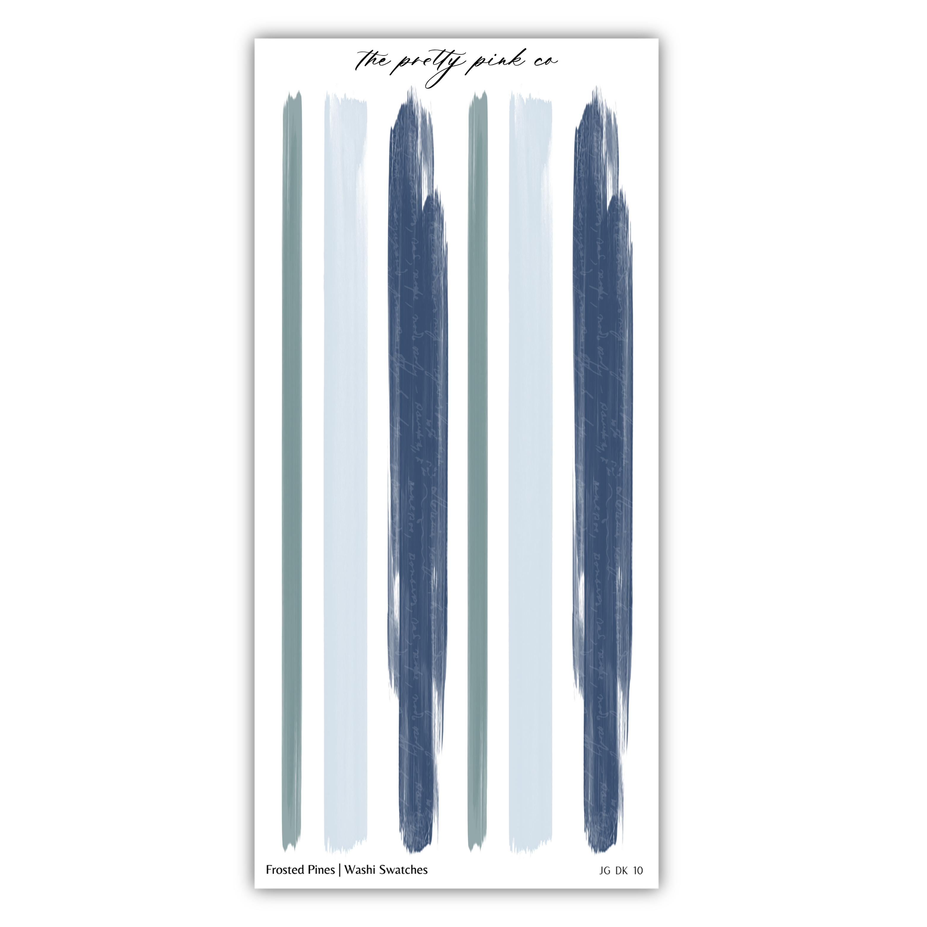 The image is a collage of various brush strokes in different shades of blue and gray, arranged in a vertical line.