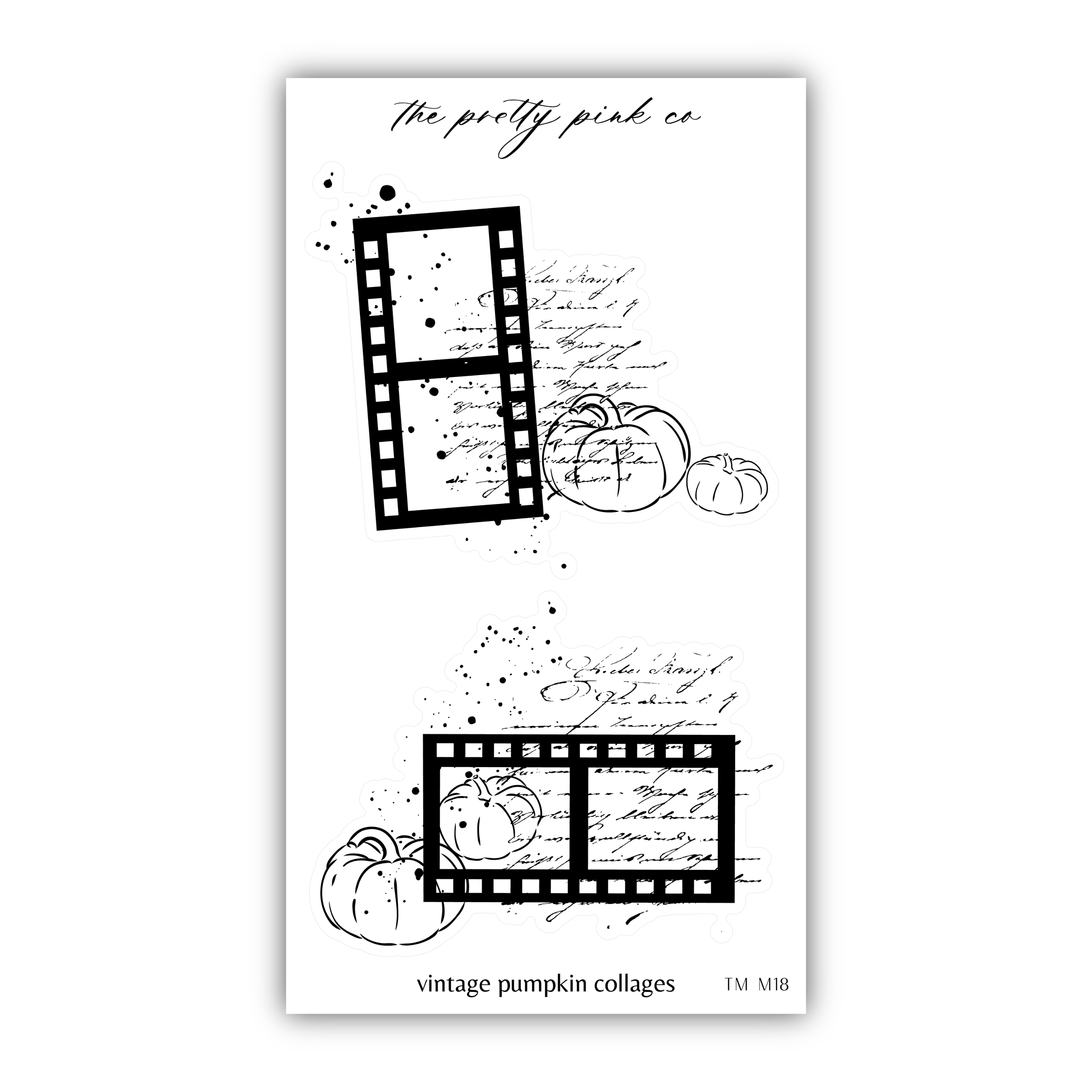 a black and white photo of a film strip with pumpkins
