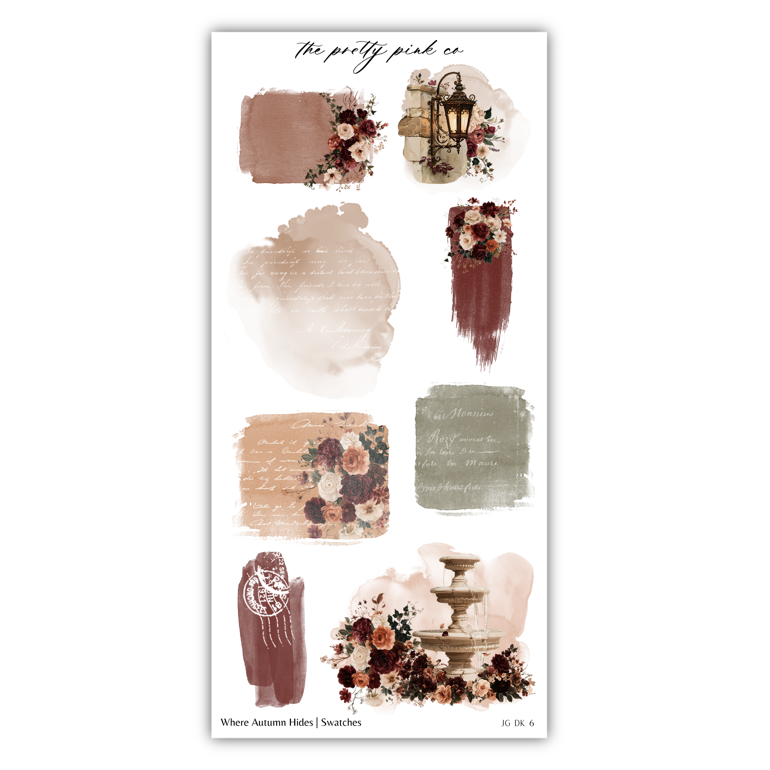 various artistic elements, including floral designs, a fountain, and text. The text appears to be a description or caption for the images, but it is not possible to provide a detailed analysis of each element without more specific information. The image is a collage of multiple images, and the focus is on the overall composition and arrangement of the different elements.