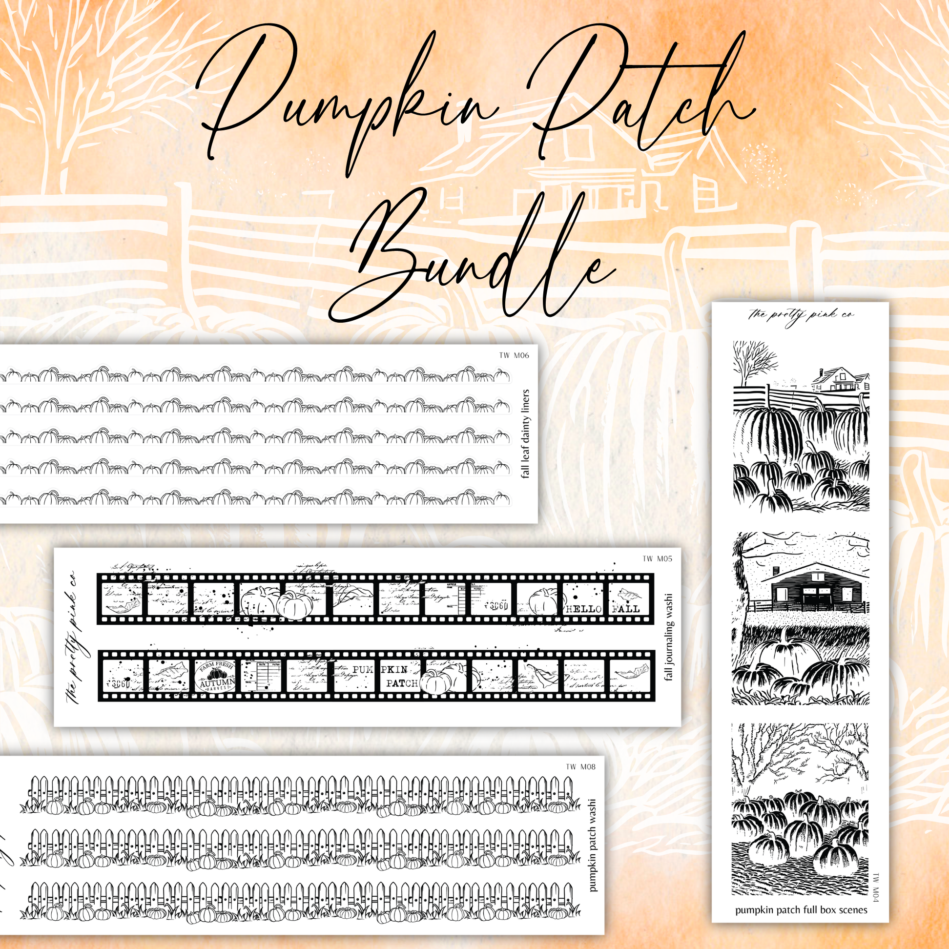 a set of stamps with the words pumpkin patch bundle