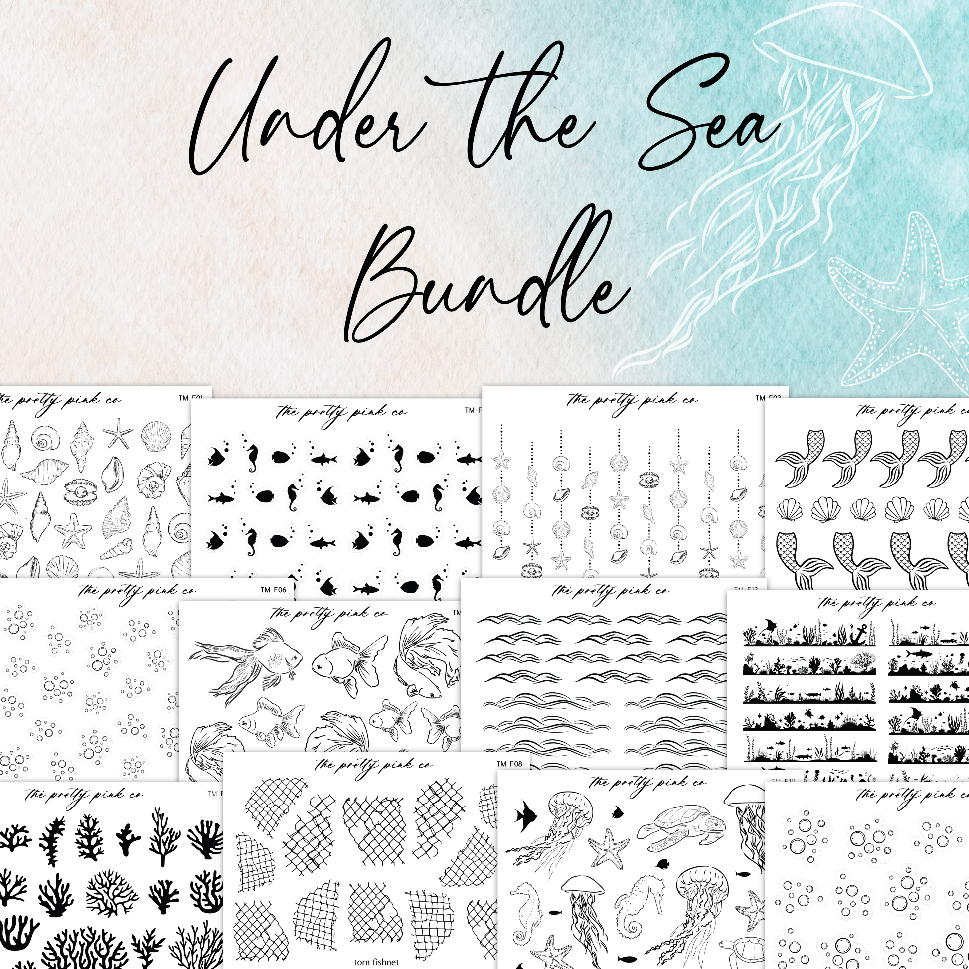 the under the sea bundle is shown in black and white