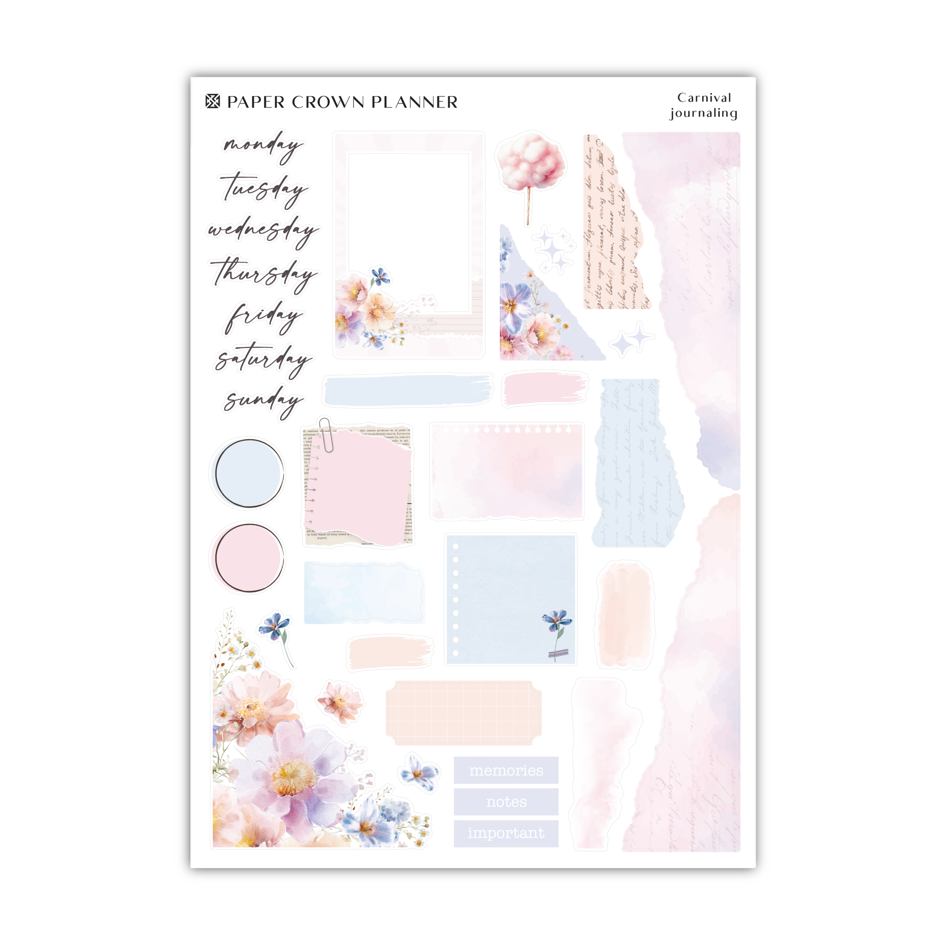 a pink and blue planner sticker sheet